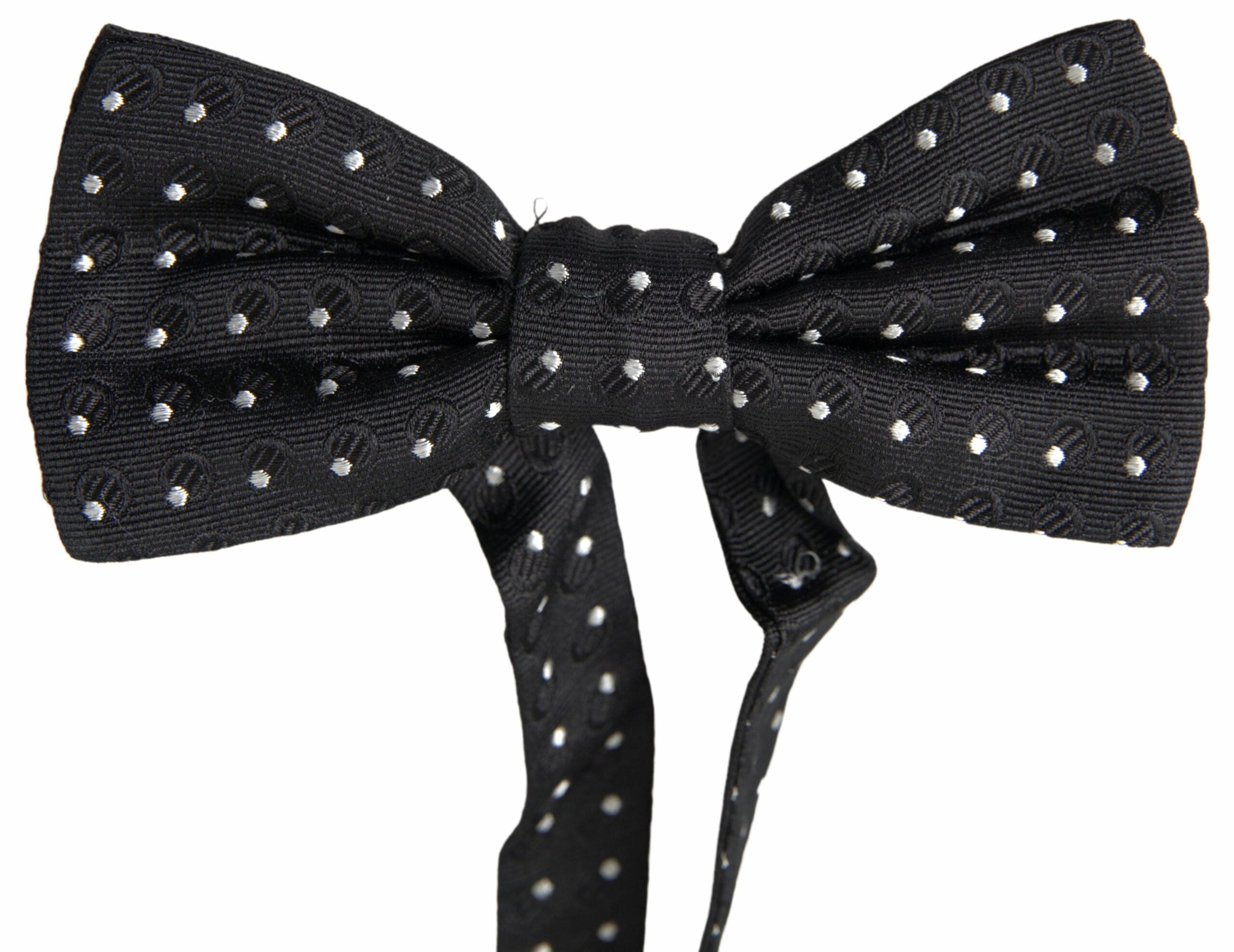 Dolce & Gabbana Svart Prickig Siden Justerbar Herrfluga med Papillon-krage