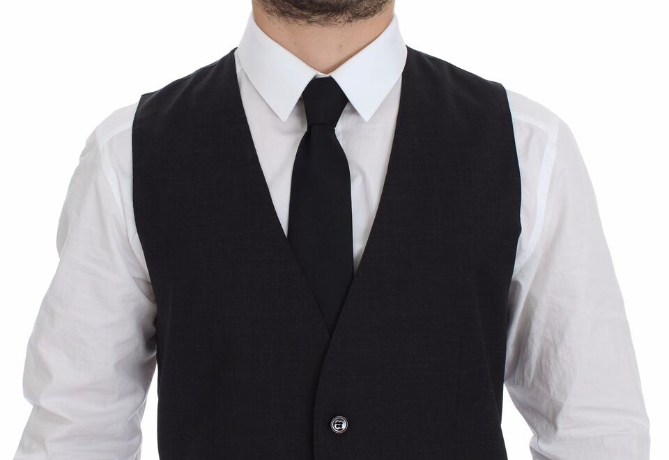 Dolce & Gabbana Grå Slim Fit Klänning Med Knappar Framtill Formellt Väst