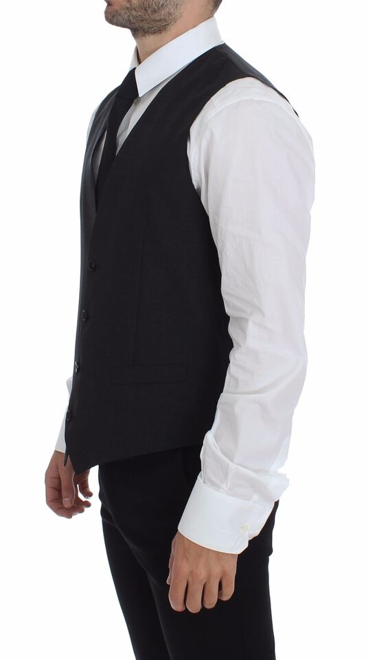 Dolce & Gabbana Grå Slim Fit Klänning Med Knappar Framtill Formellt Väst