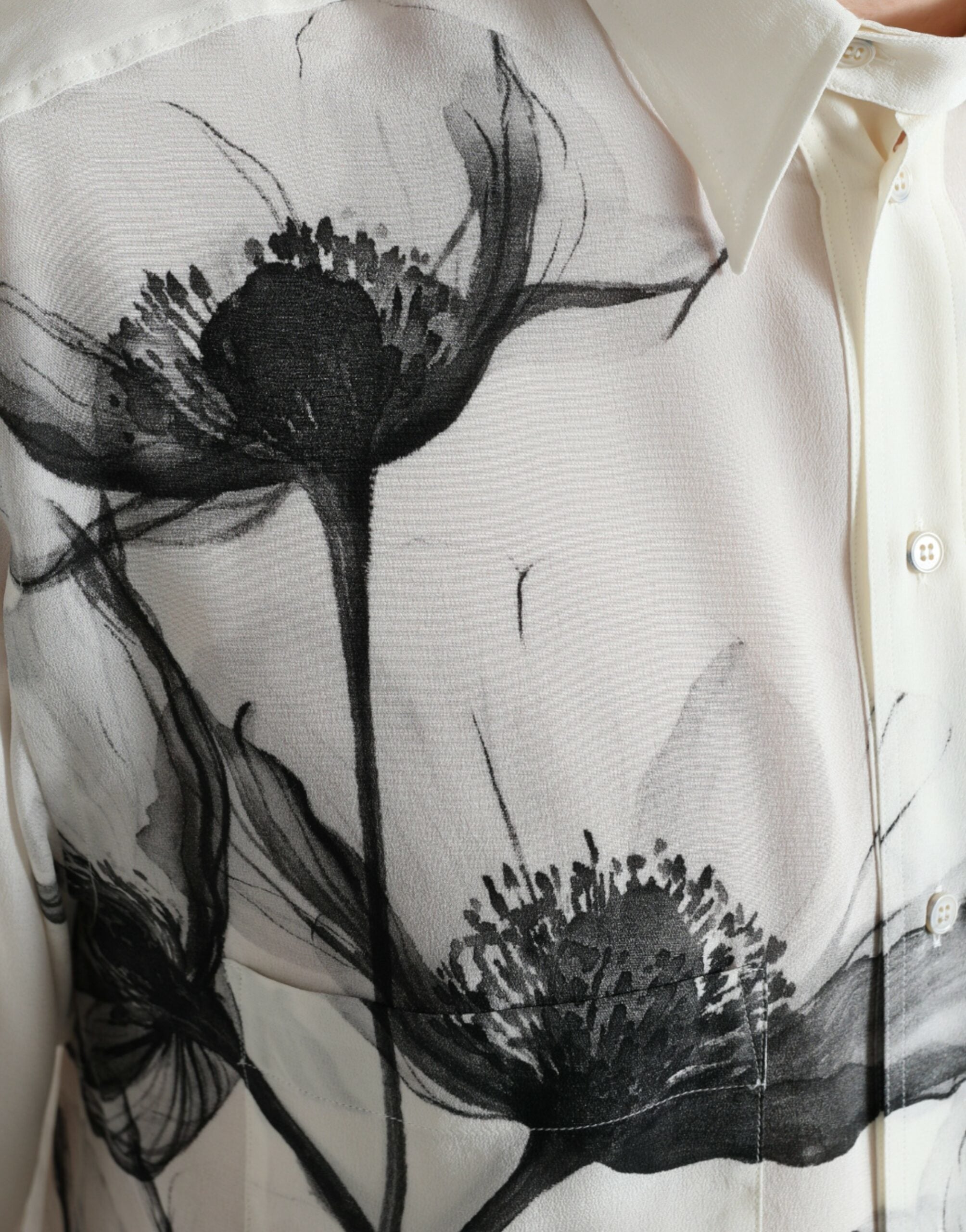 Dolce & Gabbana Vit Blommig Krageklänning Sidenskjorta