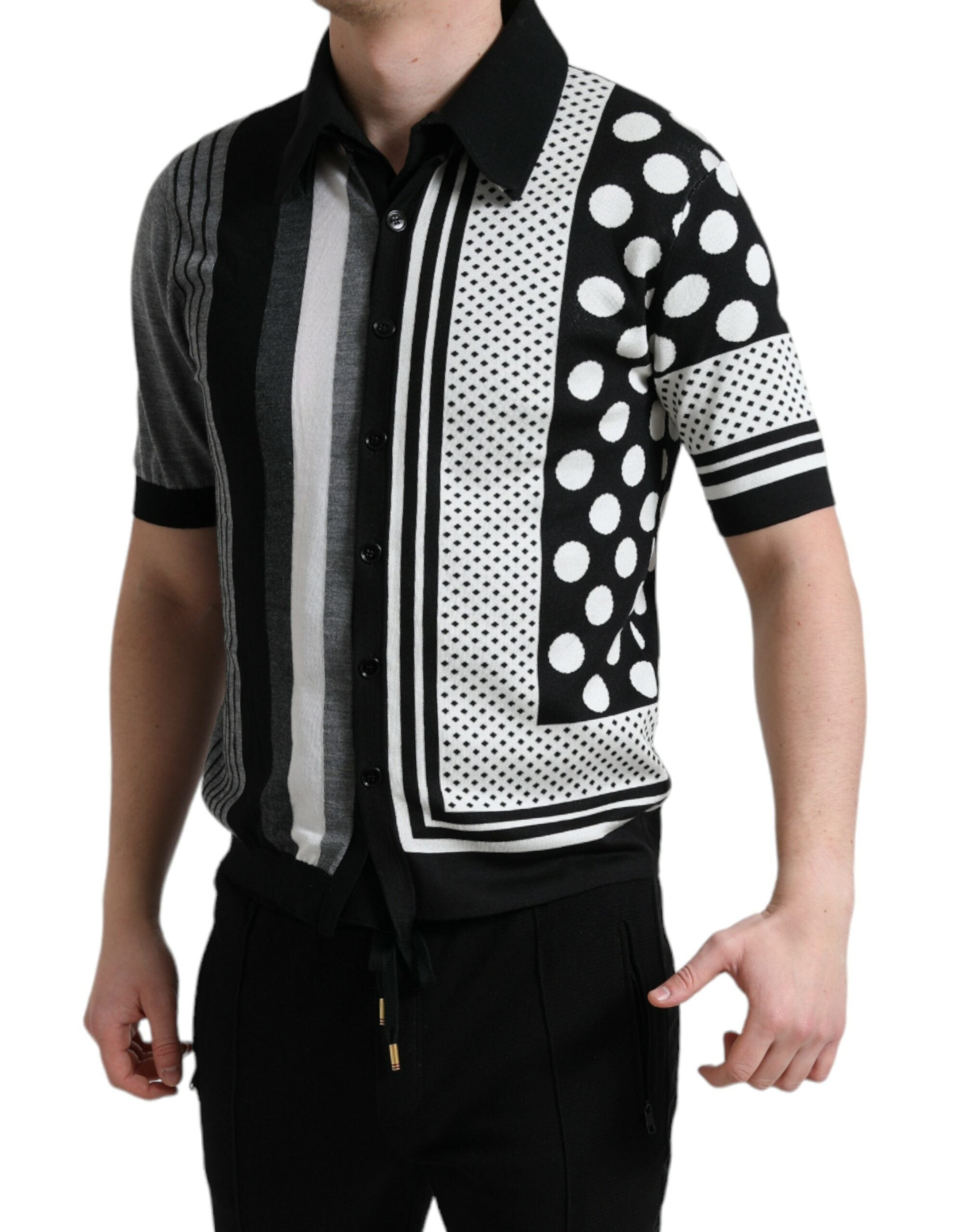 Dolce & Gabbana Svart Vit Tröja Kofta Polotröja
