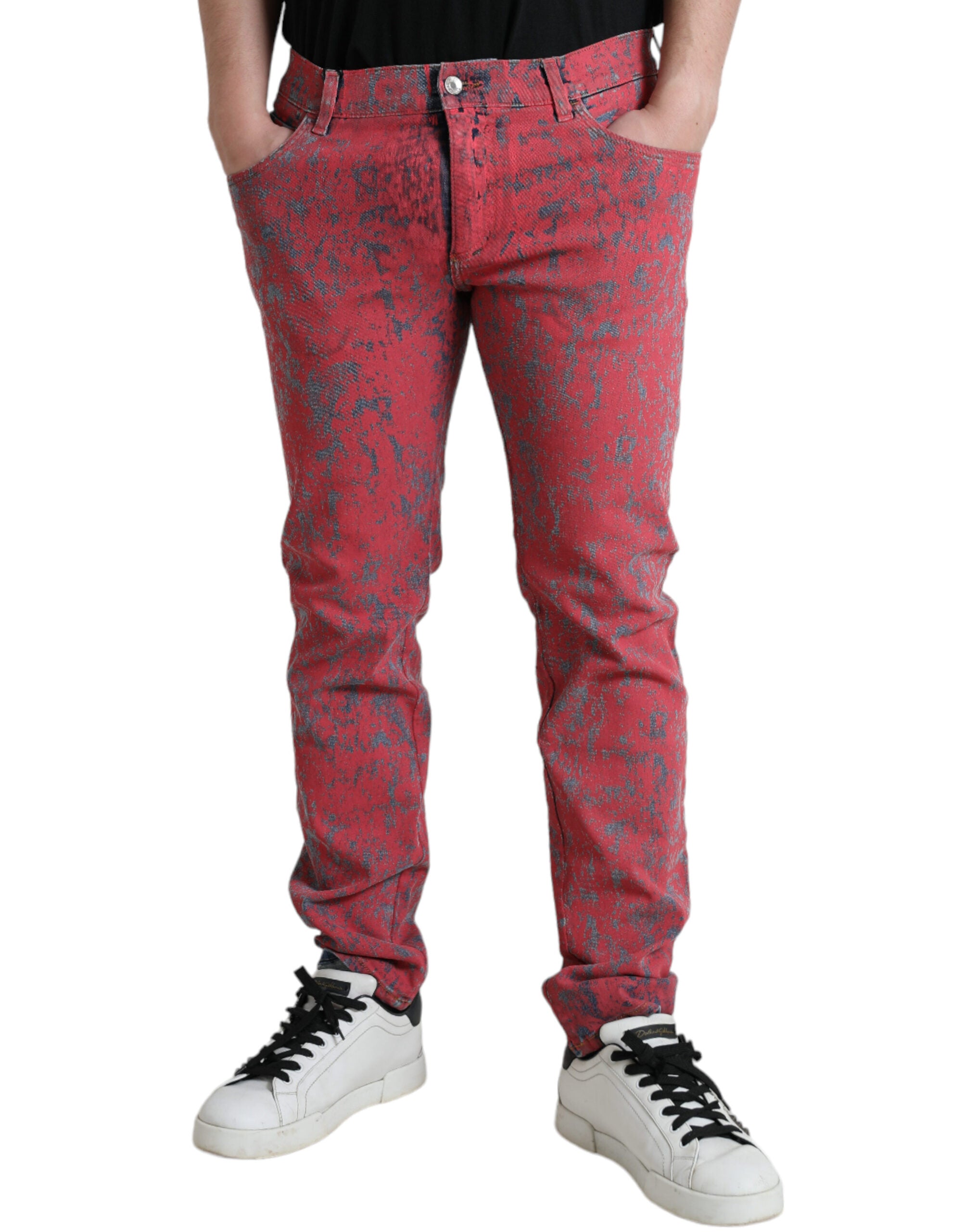 Dolce & Gabbana Röda Bomullsfärgade Slim Fit Herrjeans