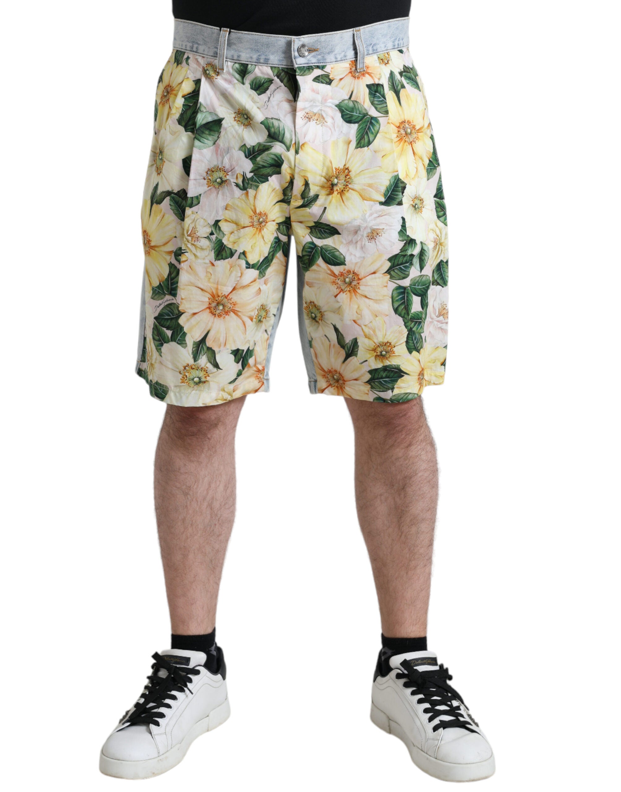 Dolce & Gabbana Flerfärgade Blommiga Jeansbermudashorts