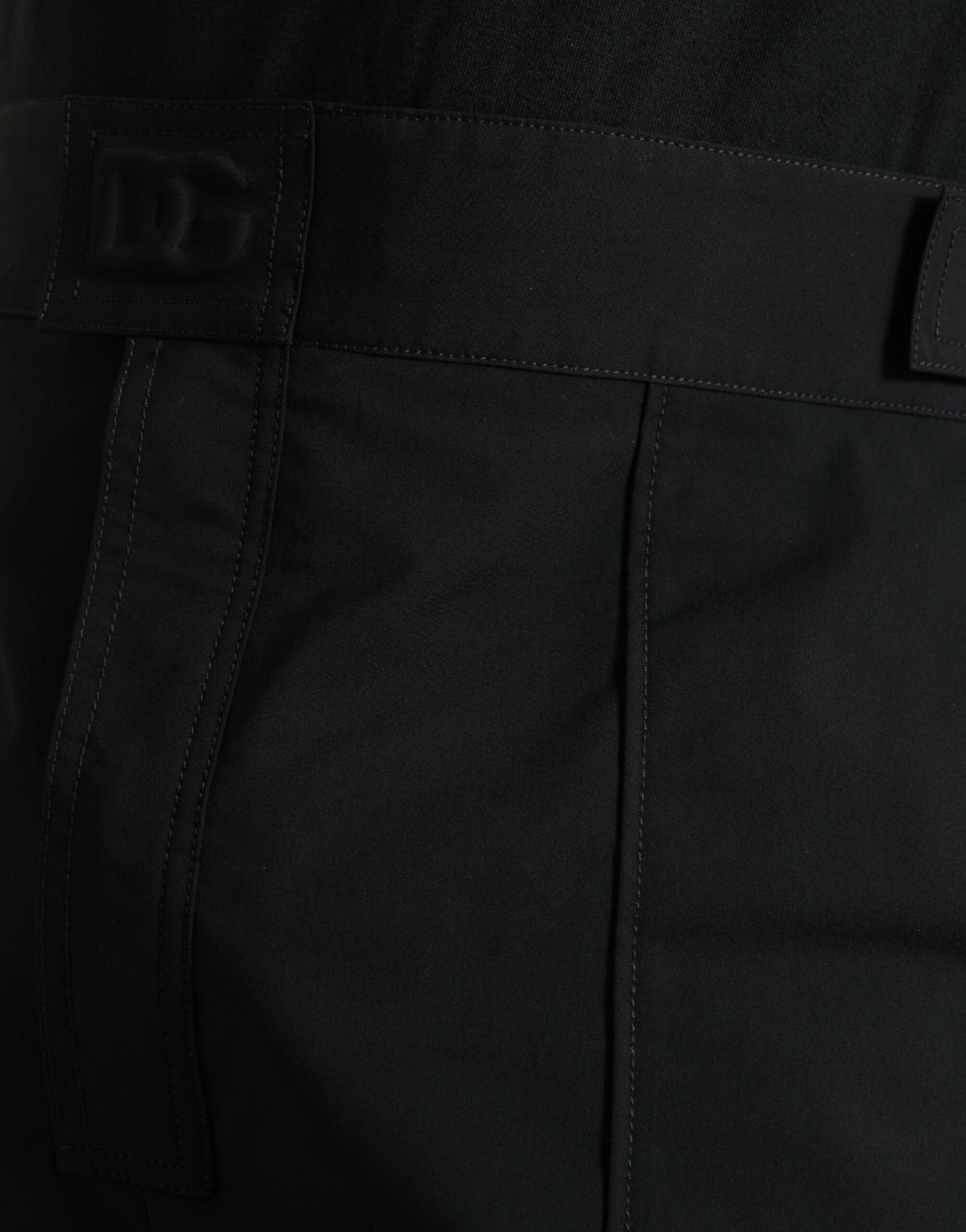 Dolce & Gabbana svarta polyesterbyxor med logotyp och raka axelband