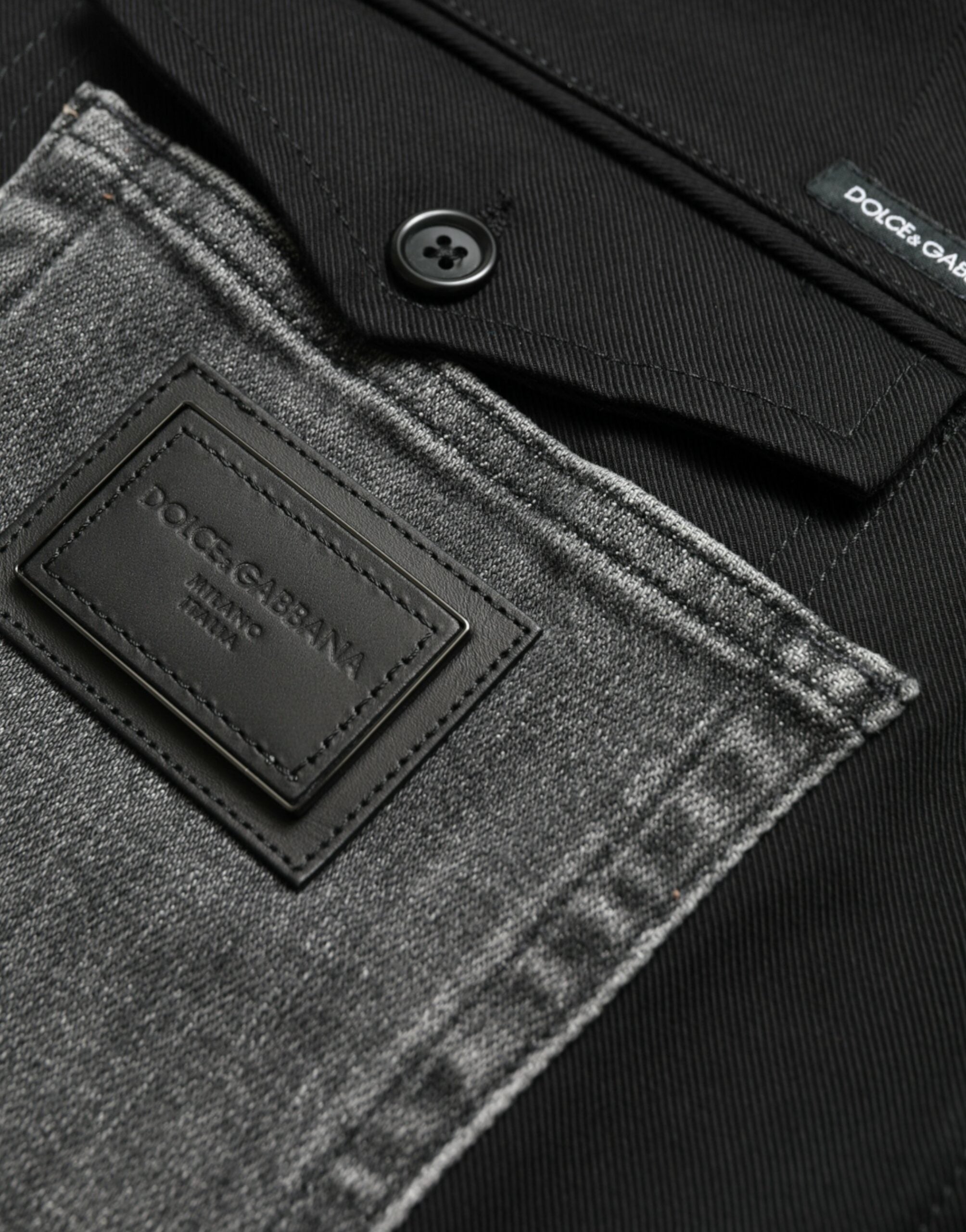 Dolce & Gabbana Svarta Grå Slimmade Bomullsdenimjeansbyxor