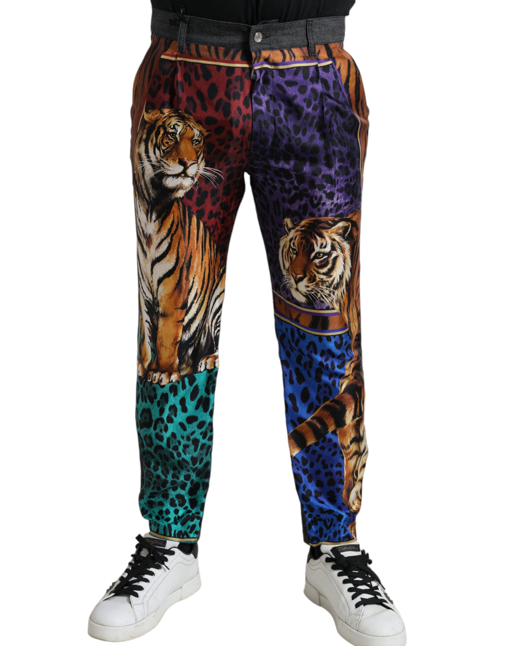 Dolce & Gabbana Flerfärgade Tiger Bomulls Lösa Denim Jeans