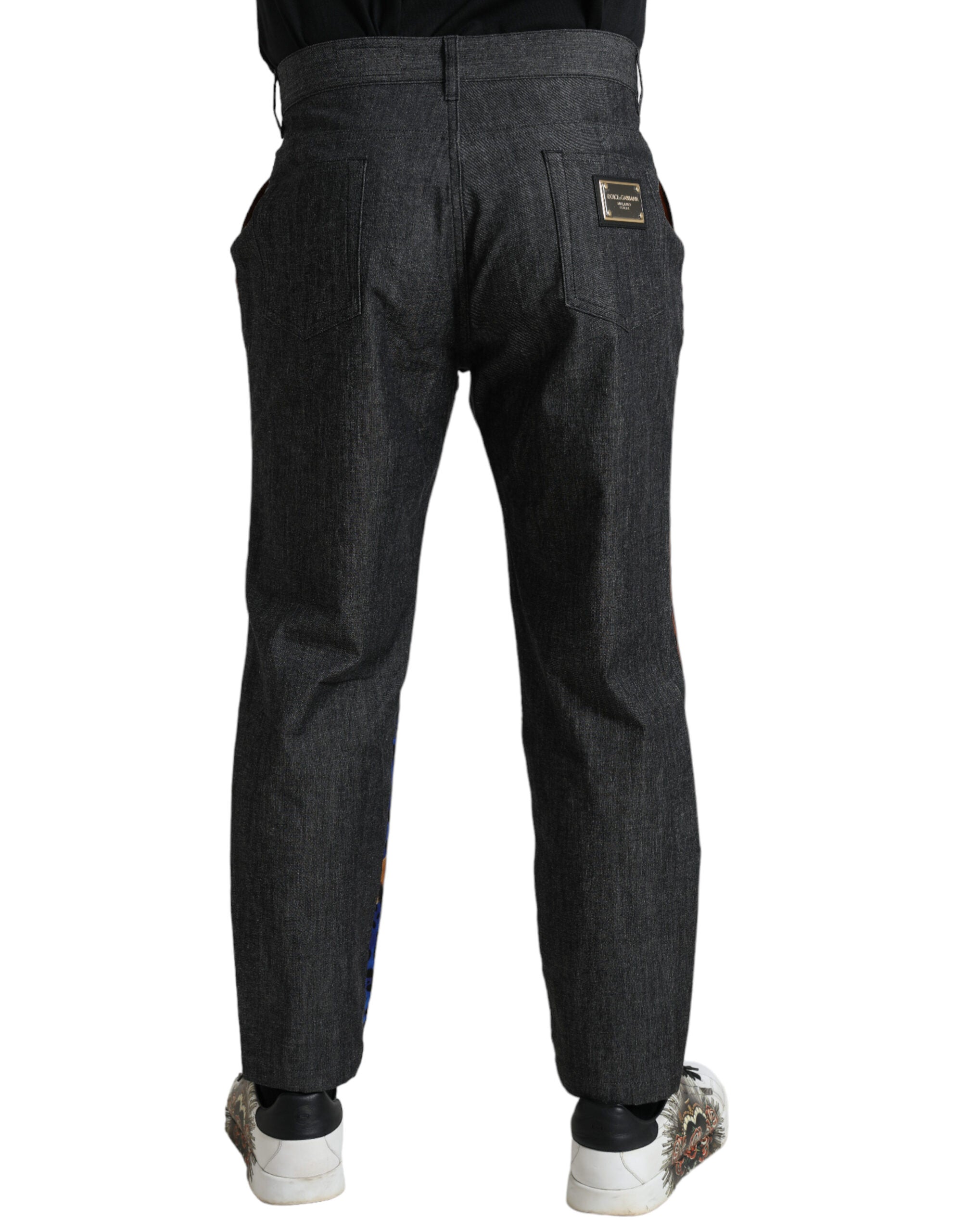 Dolce & Gabbana Flerfärgade Tiger Bomulls Lösa Denim Jeans