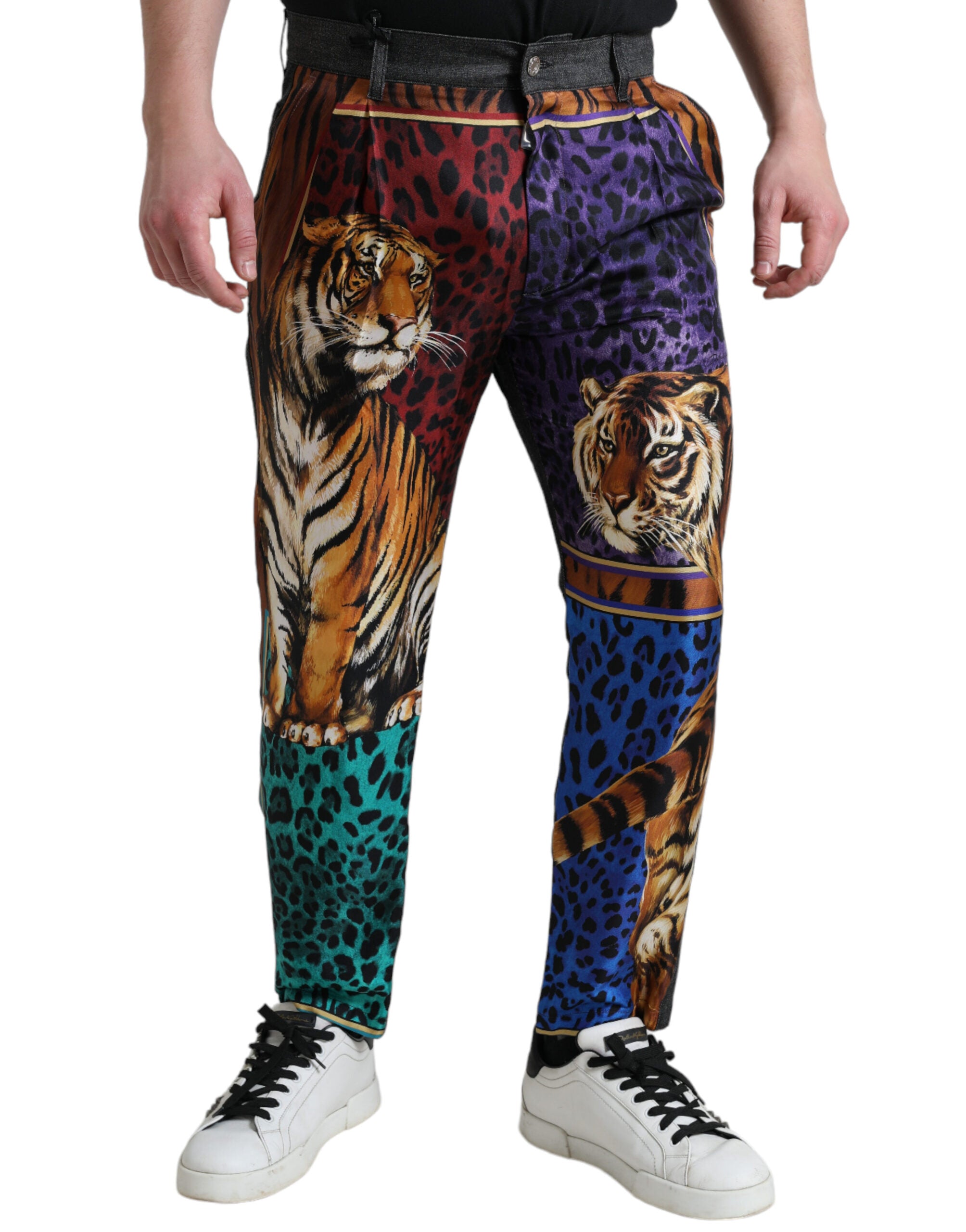 Dolce & Gabbana Flerfärgade Tiger Bomulls Lösa Denim Jeans