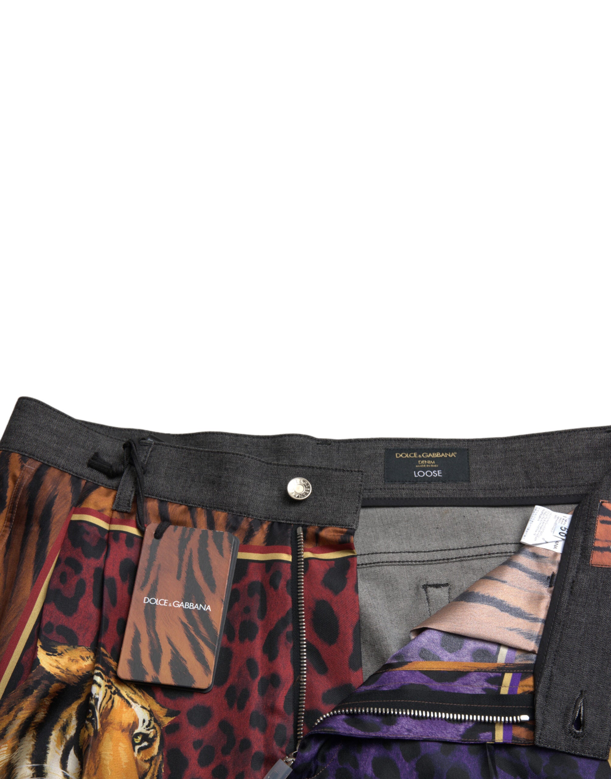 Dolce & Gabbana Flerfärgade Tiger Bomulls Lösa Denim Jeans