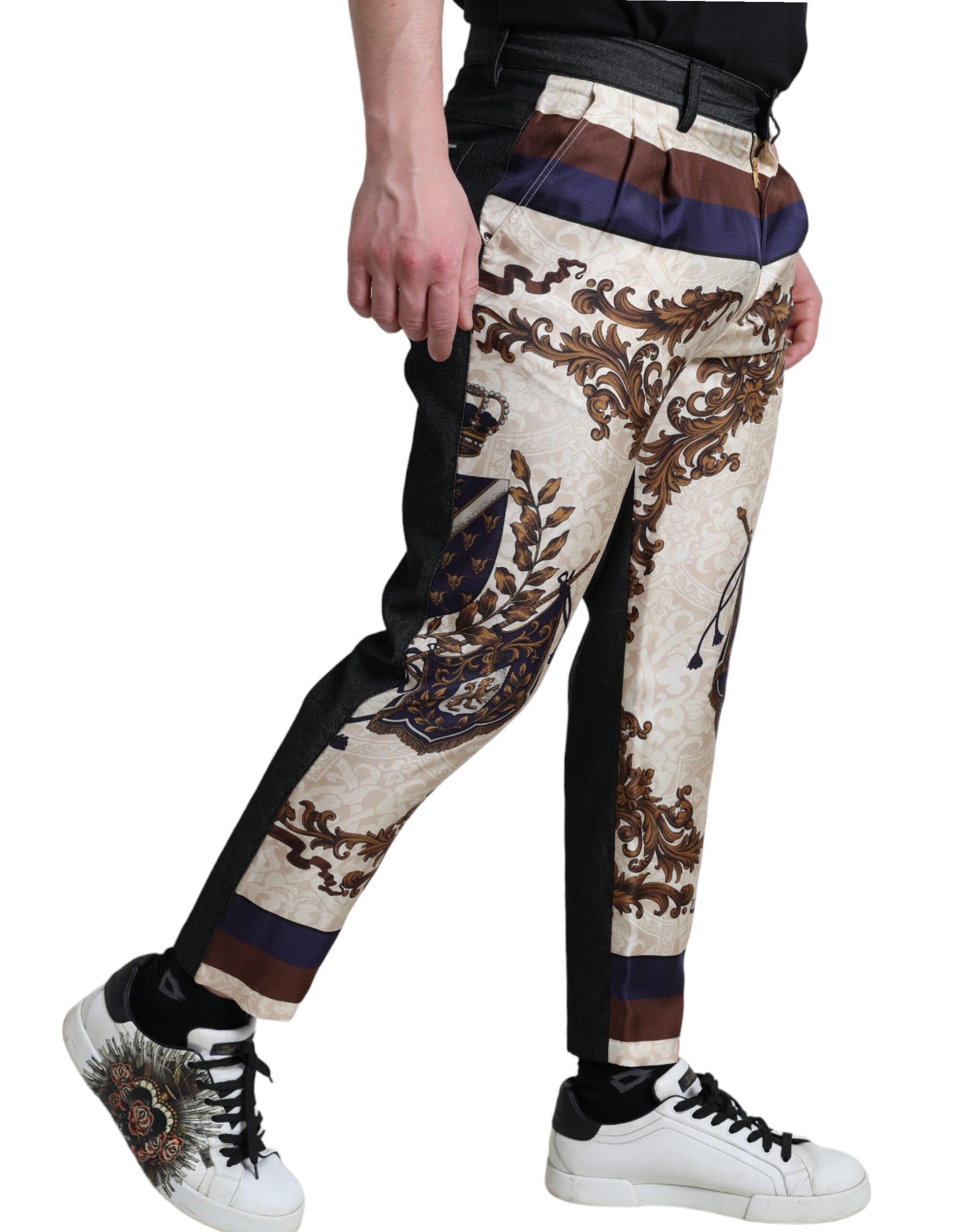 Dolce & Gabbana Flerfärgade Heraldiska Skinny Herrbyxor