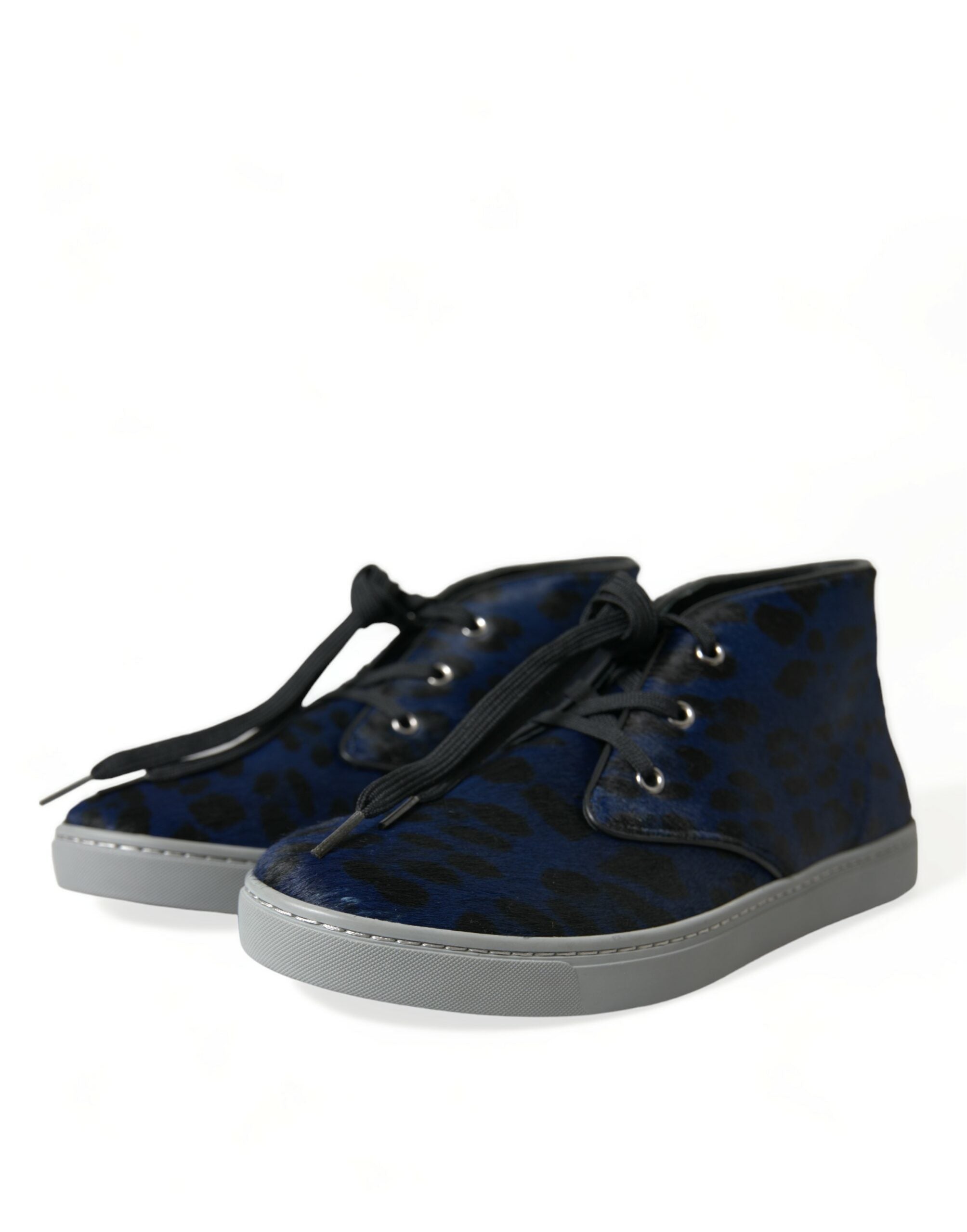 Dolce & Gabbana Blå Kalvskinn Leopard Mellanstora Sneakers Skor