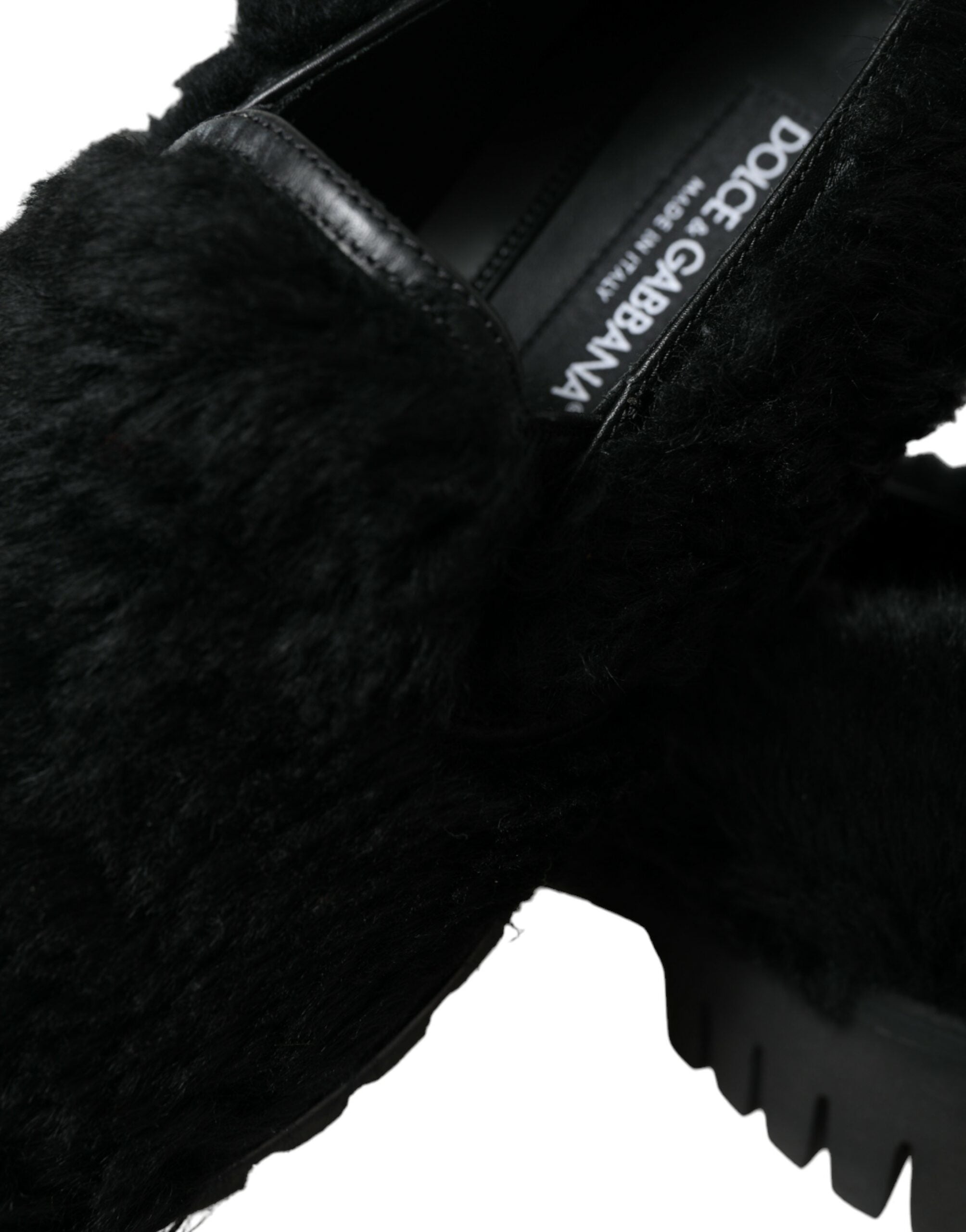 Dolce & Gabbana Svarta Pälslädertofflor Finskor