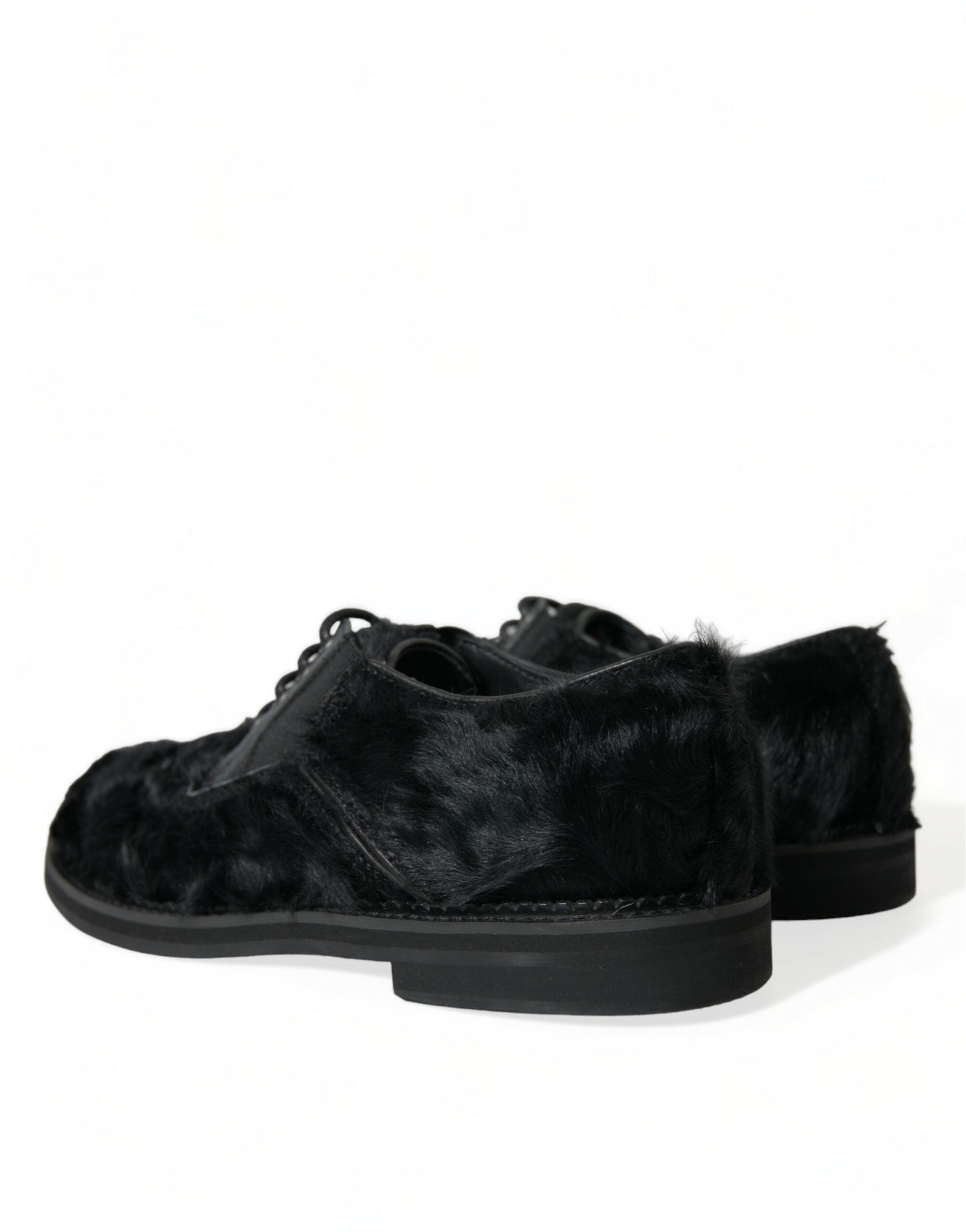 Dolce & Gabbana Svarta Derbyskor i Läder med Päls och Snörning