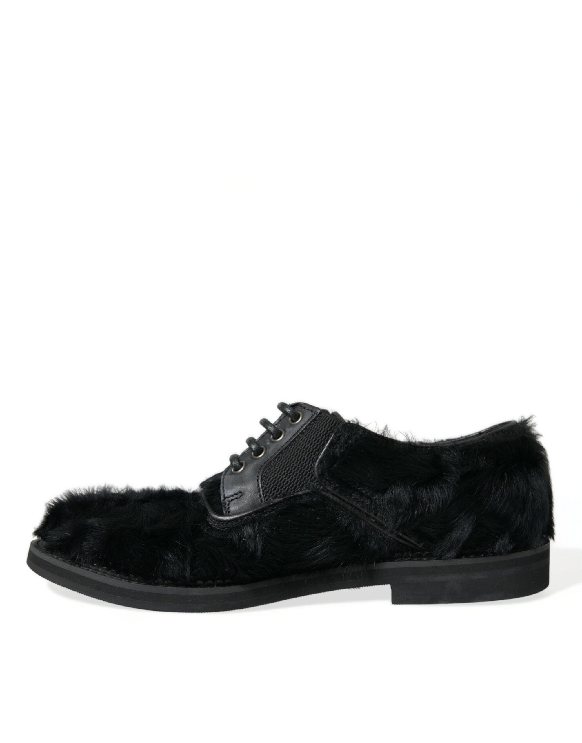 Dolce & Gabbana Svarta Derbyskor i Läder med Päls och Snörning