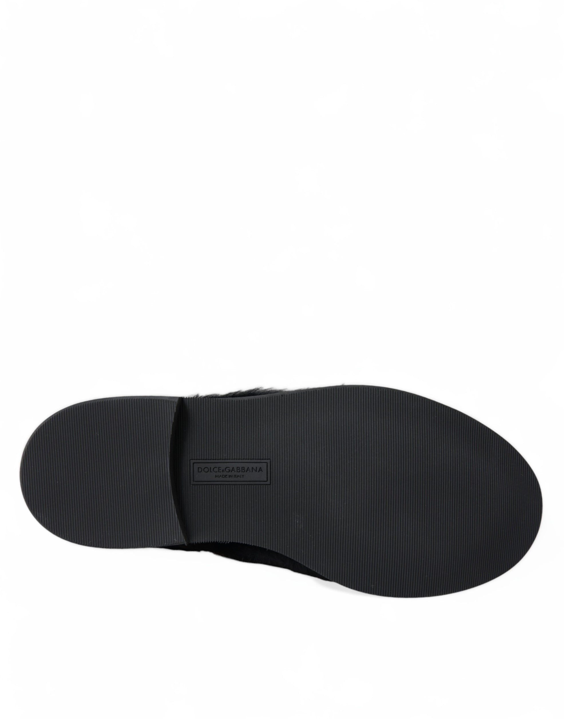 Dolce & Gabbana Svarta Derbyskor i Läder med Päls och Snörning