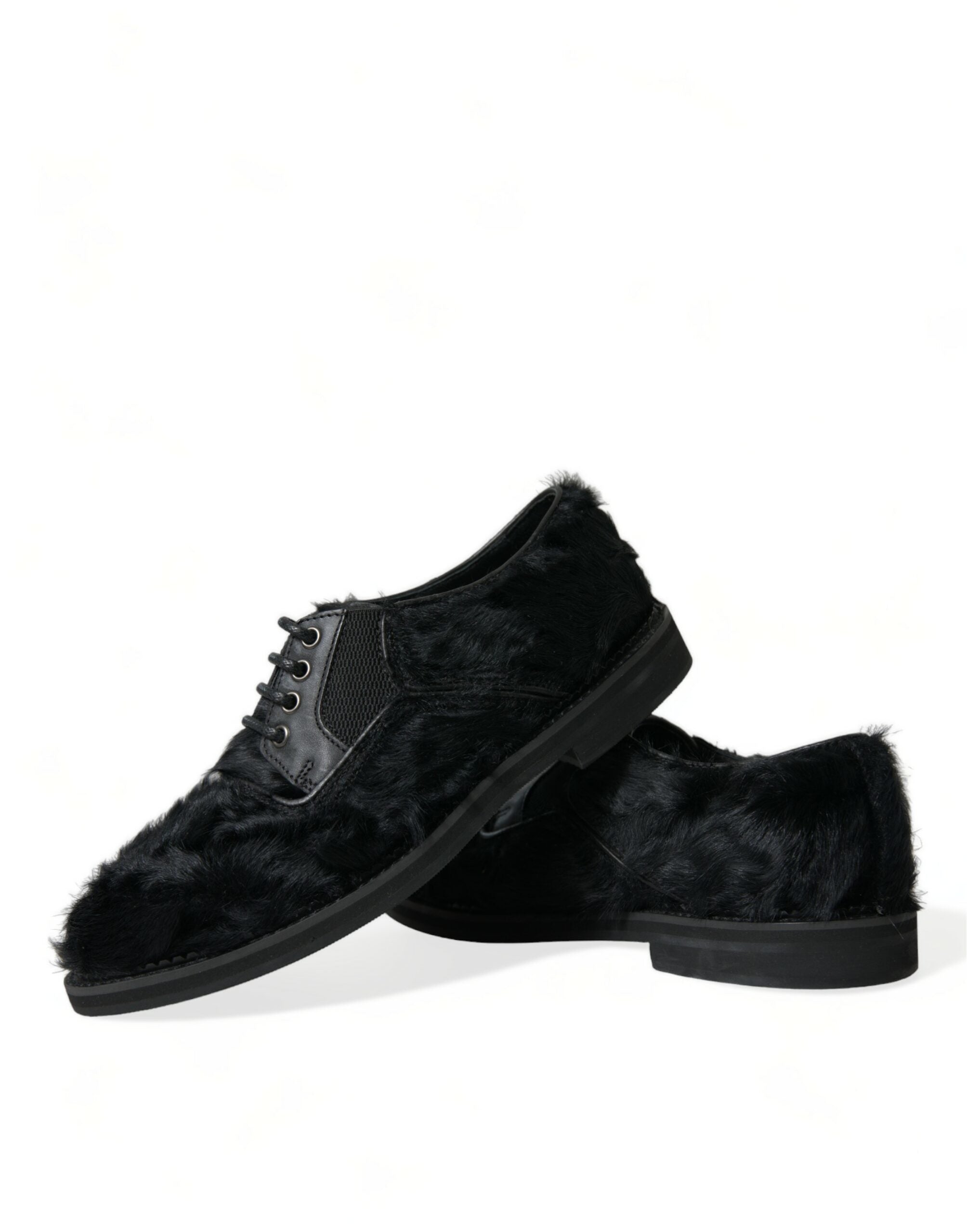 Dolce & Gabbana Svarta Derbyskor i Läder med Päls och Snörning
