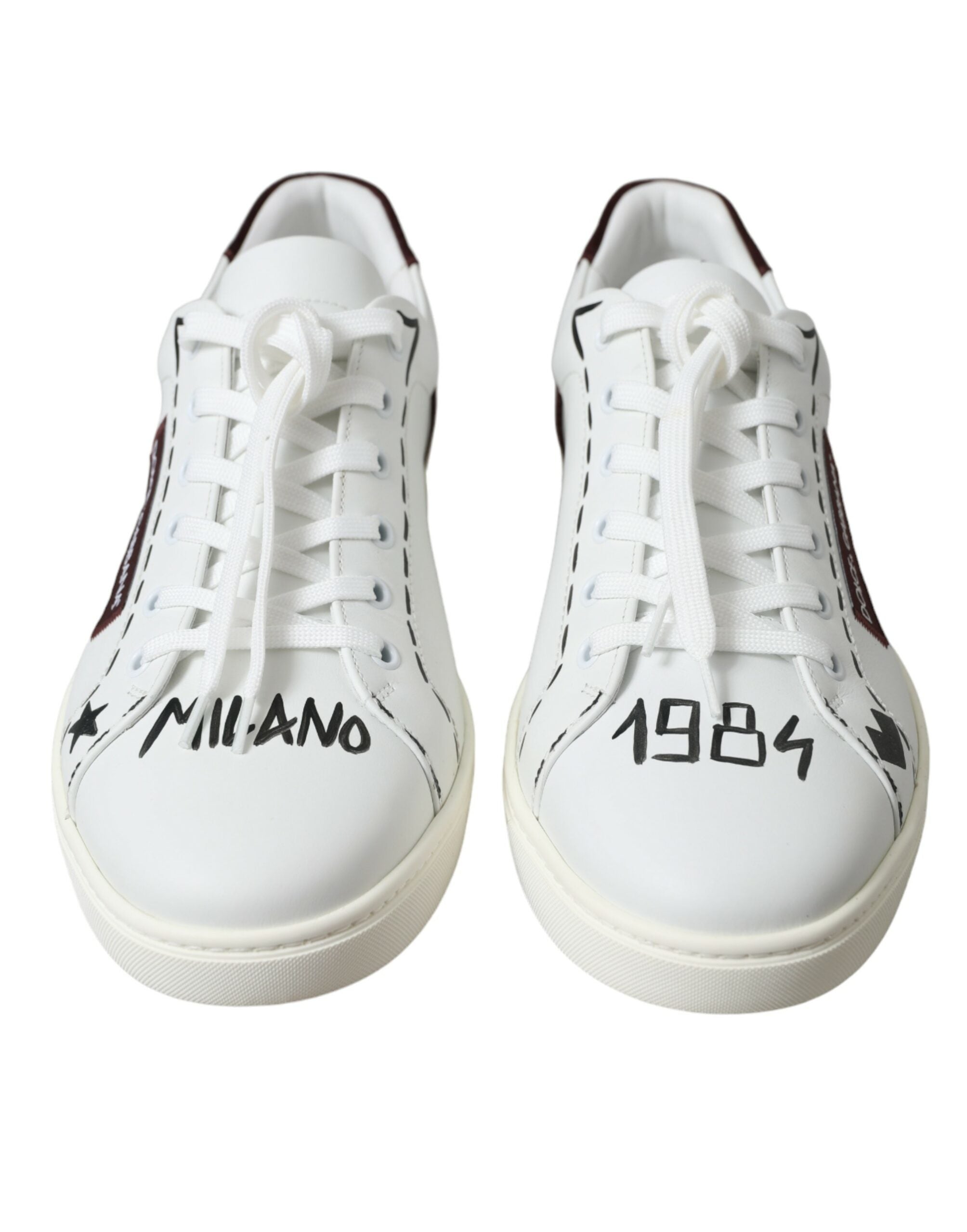 Dolce & Gabbana Vita Bordeaux Läder Logotyp Låga Sneakers Skor