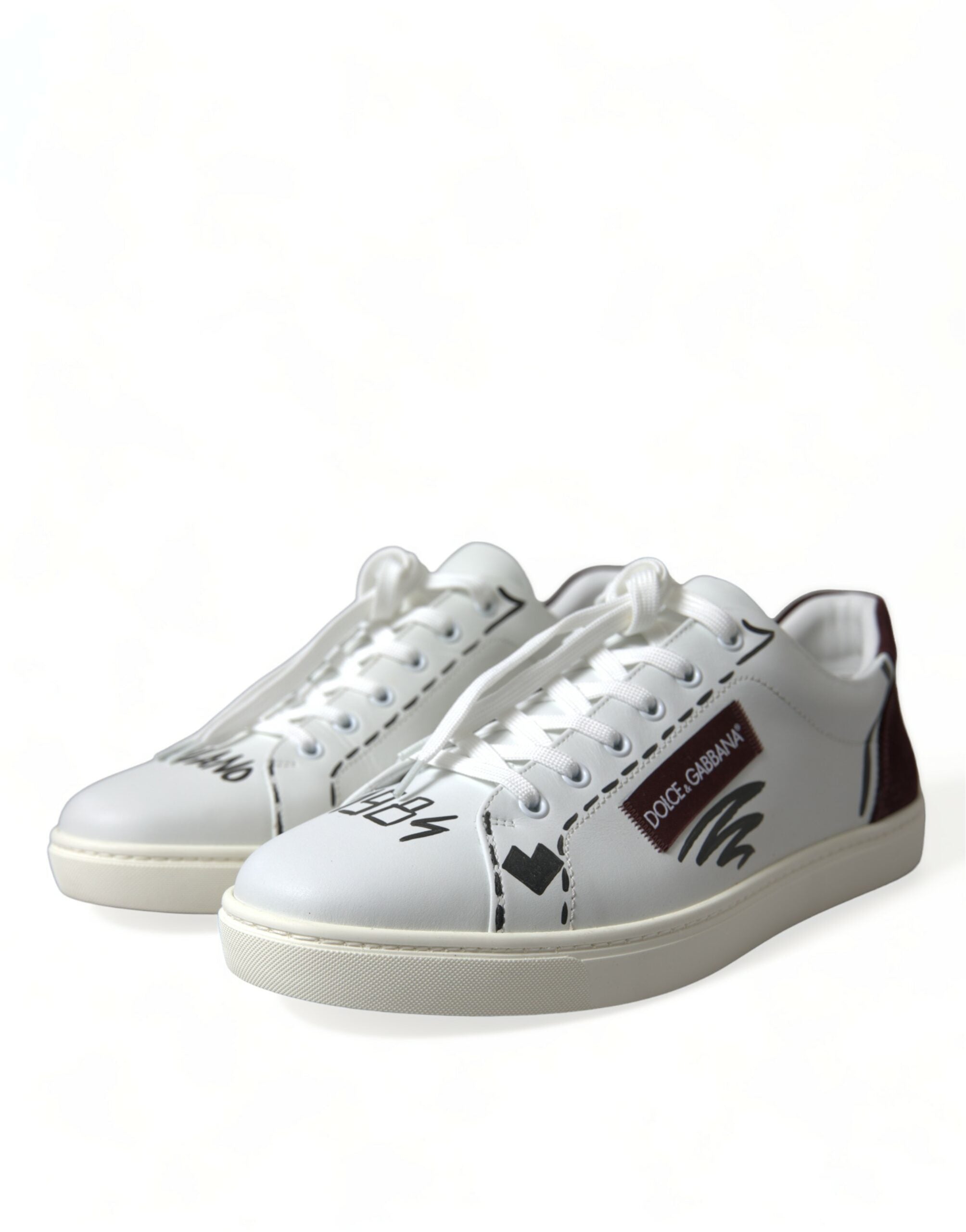 Dolce & Gabbana Vita Bordeaux Läder Logotyp Låga Sneakers Skor