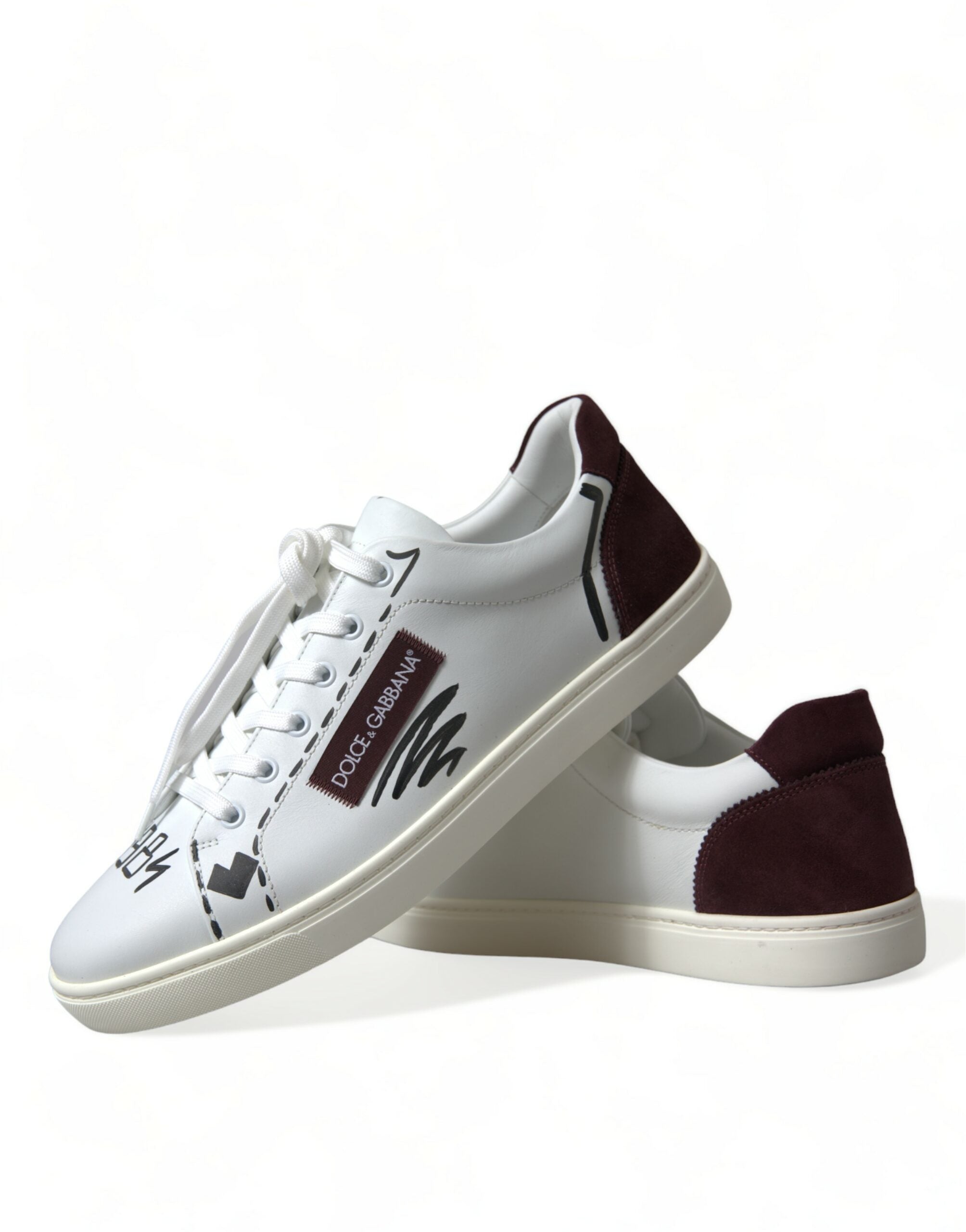 Dolce & Gabbana Vita Bordeaux Läder Logotyp Låga Sneakers Skor