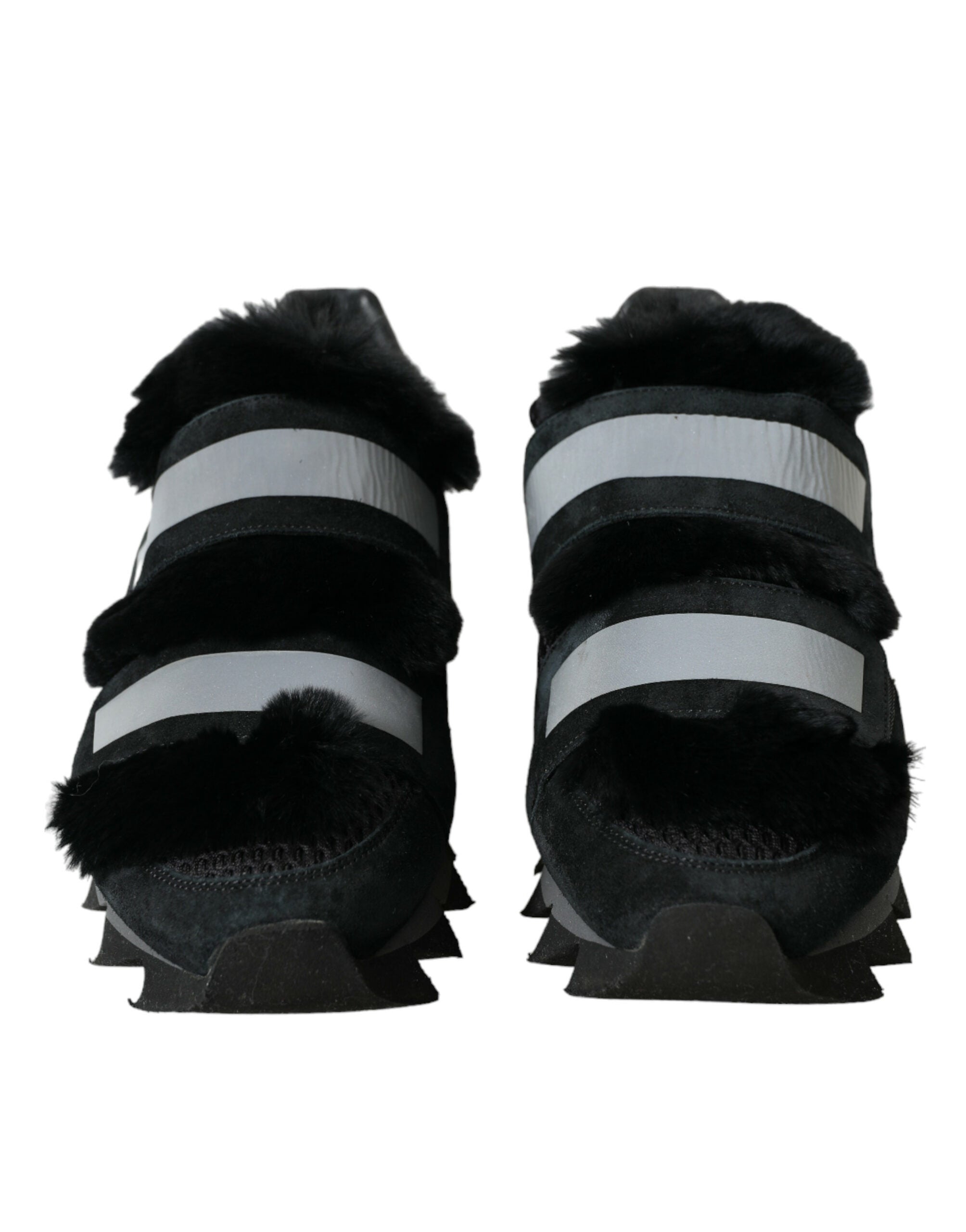 Dolce & Gabbana Svarta Pälsutsmyckade Mocka Sneakers Skor