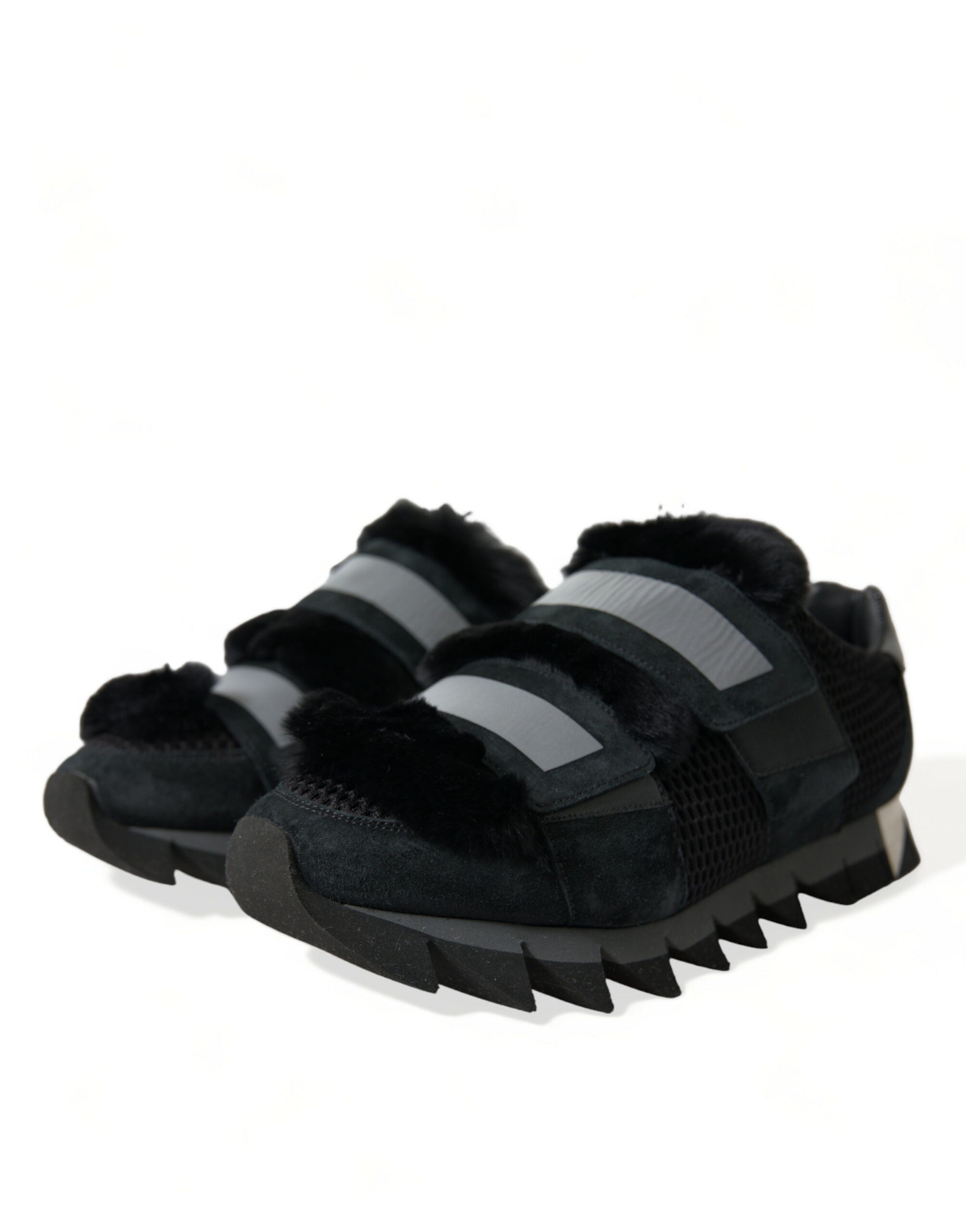 Dolce & Gabbana Svarta Pälsutsmyckade Mocka Sneakers Skor