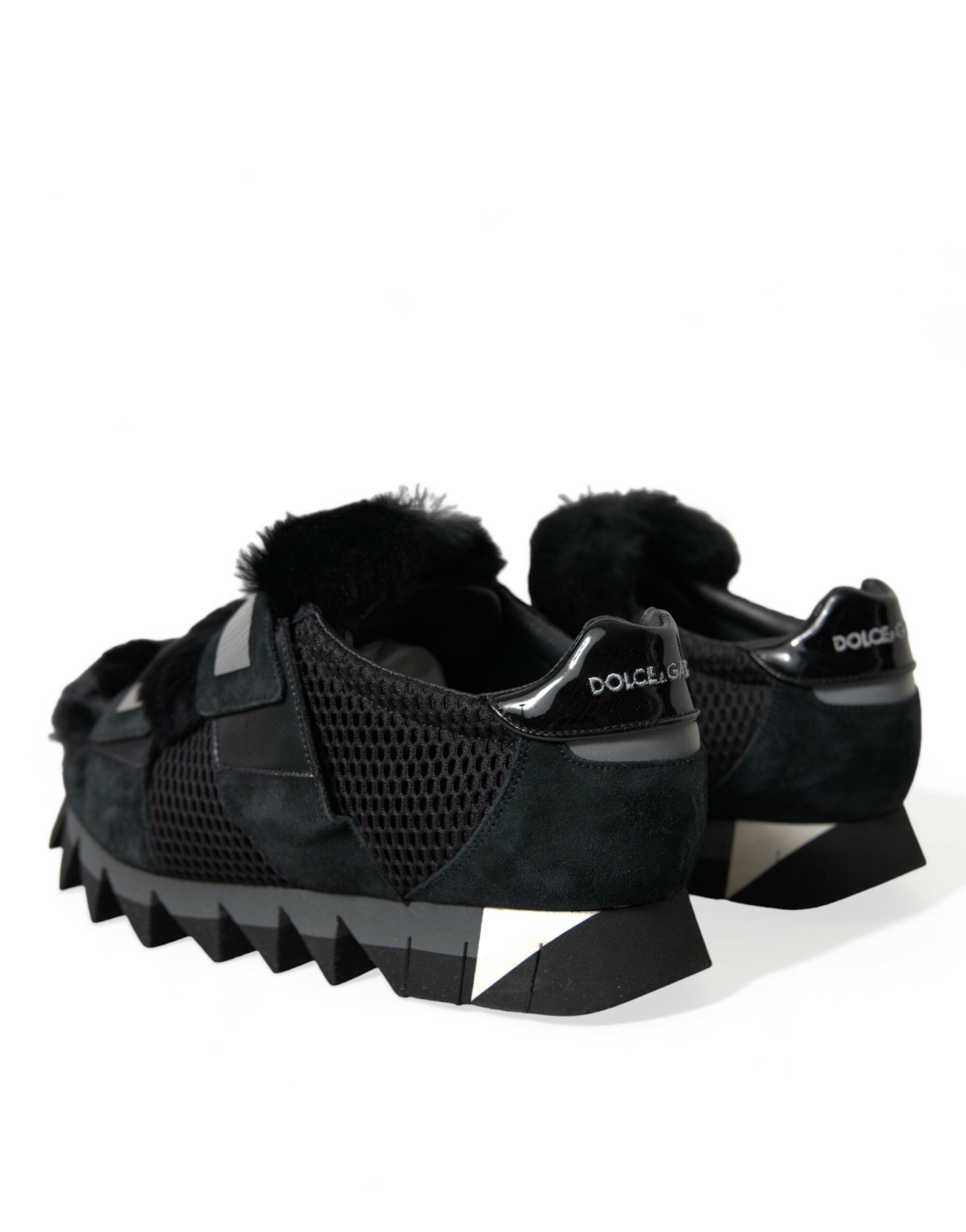 Dolce & Gabbana Svarta Pälsutsmyckade Mocka Sneakers Skor