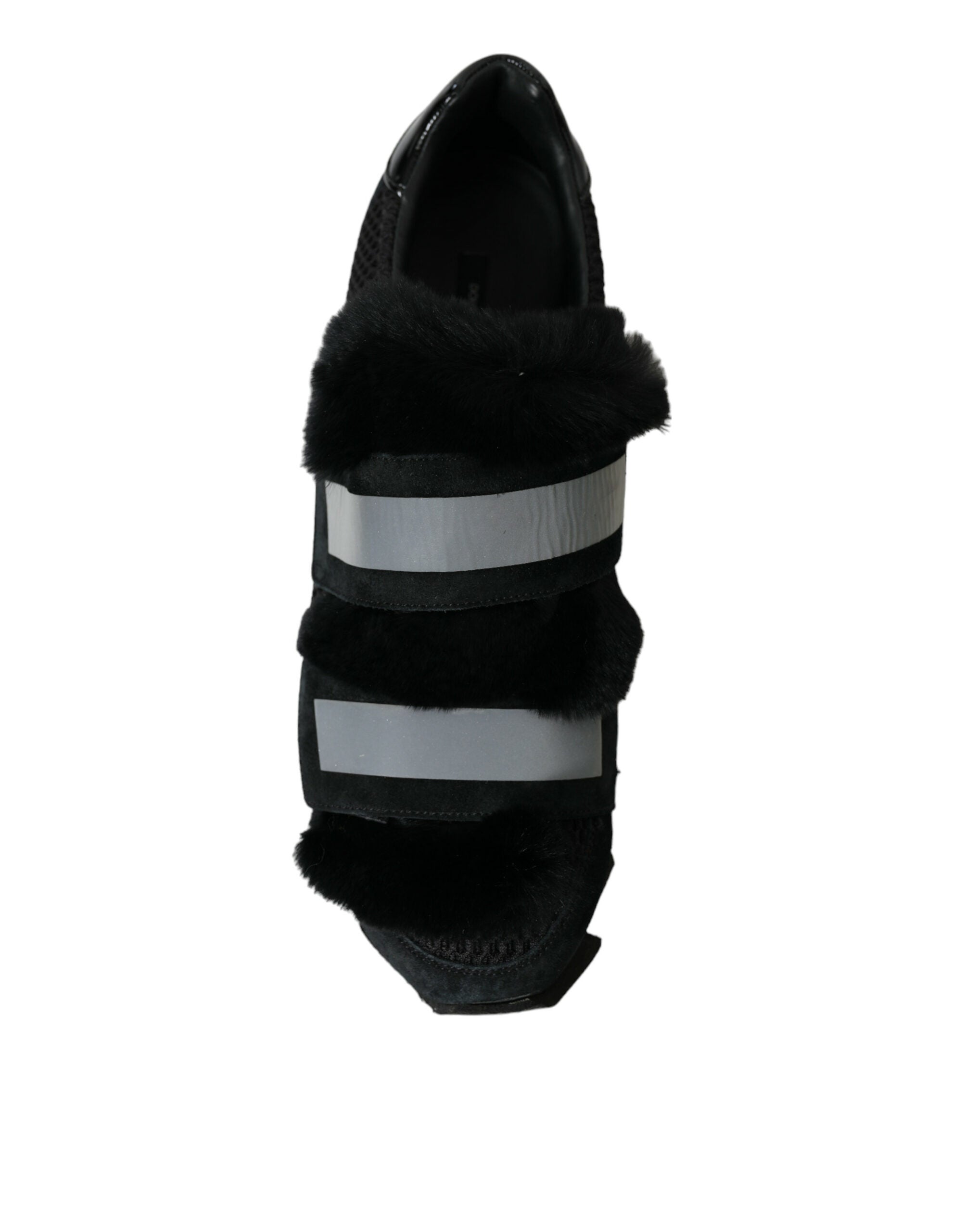 Dolce & Gabbana Svarta Pälsutsmyckade Mocka Sneakers Skor