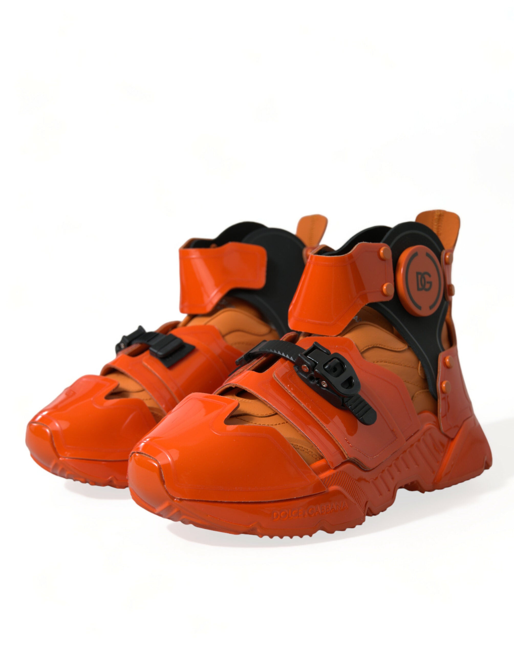Dolce & Gabbana Orange Multi Panel Chunky High Top Sneakers Skor