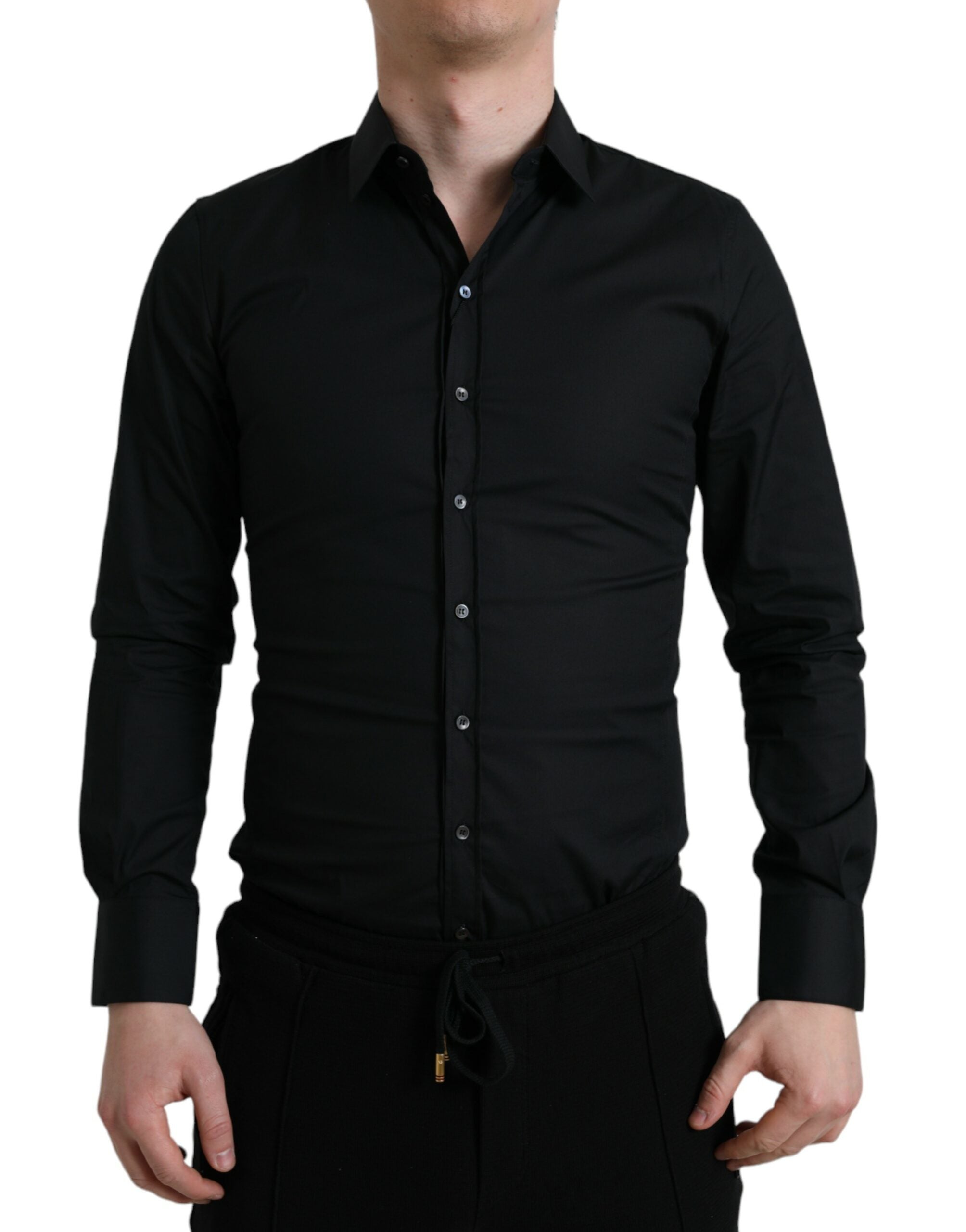 Dolce & Gabbana svart bomullsstretchig smal formell skjorta
