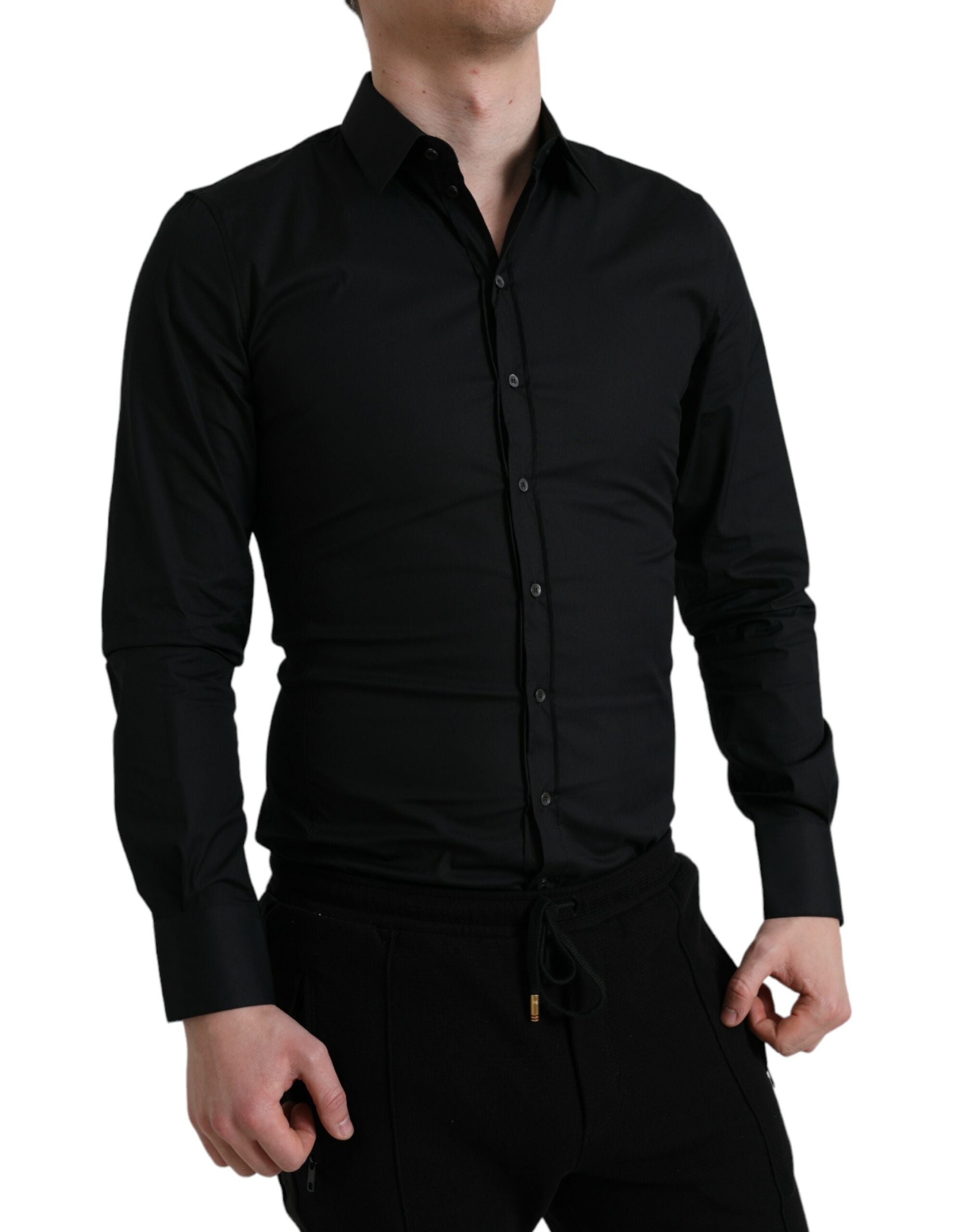 Dolce & Gabbana svart bomullsstretchig smal formell skjorta