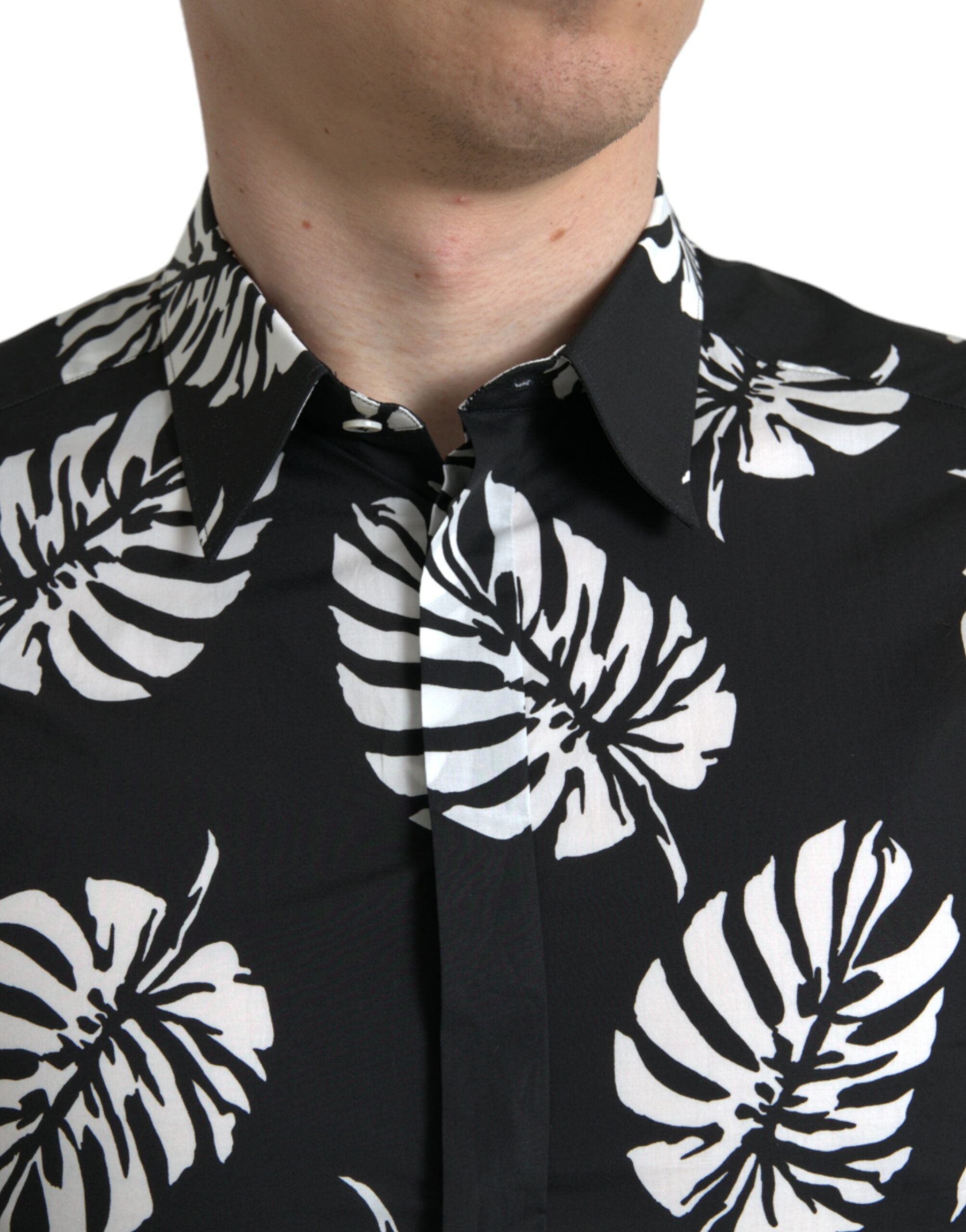 Dolce & Gabbana Black Leaf Cotton Herr Formell Guldskjorta