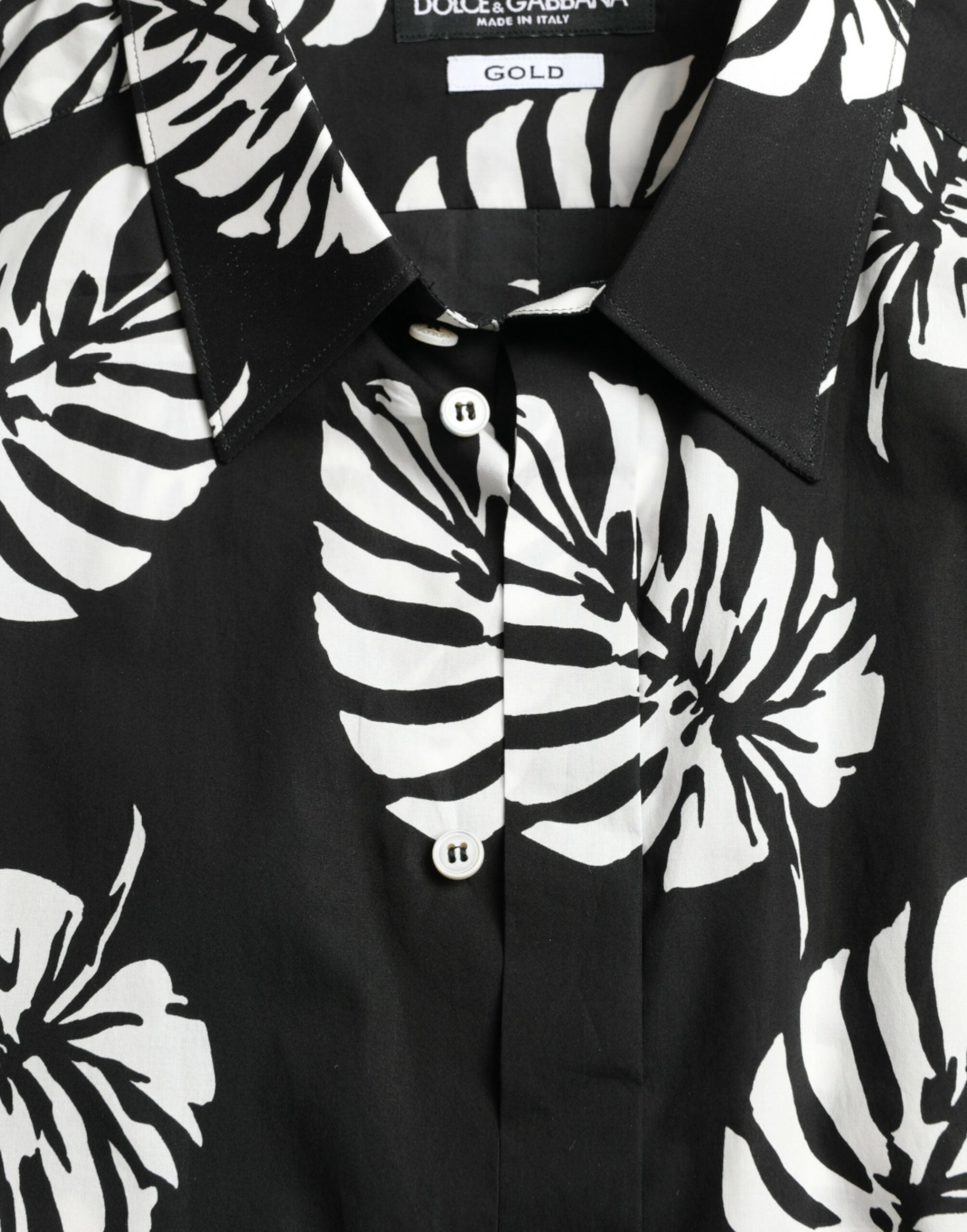 Dolce & Gabbana Black Leaf Cotton Herr Formell Guldskjorta