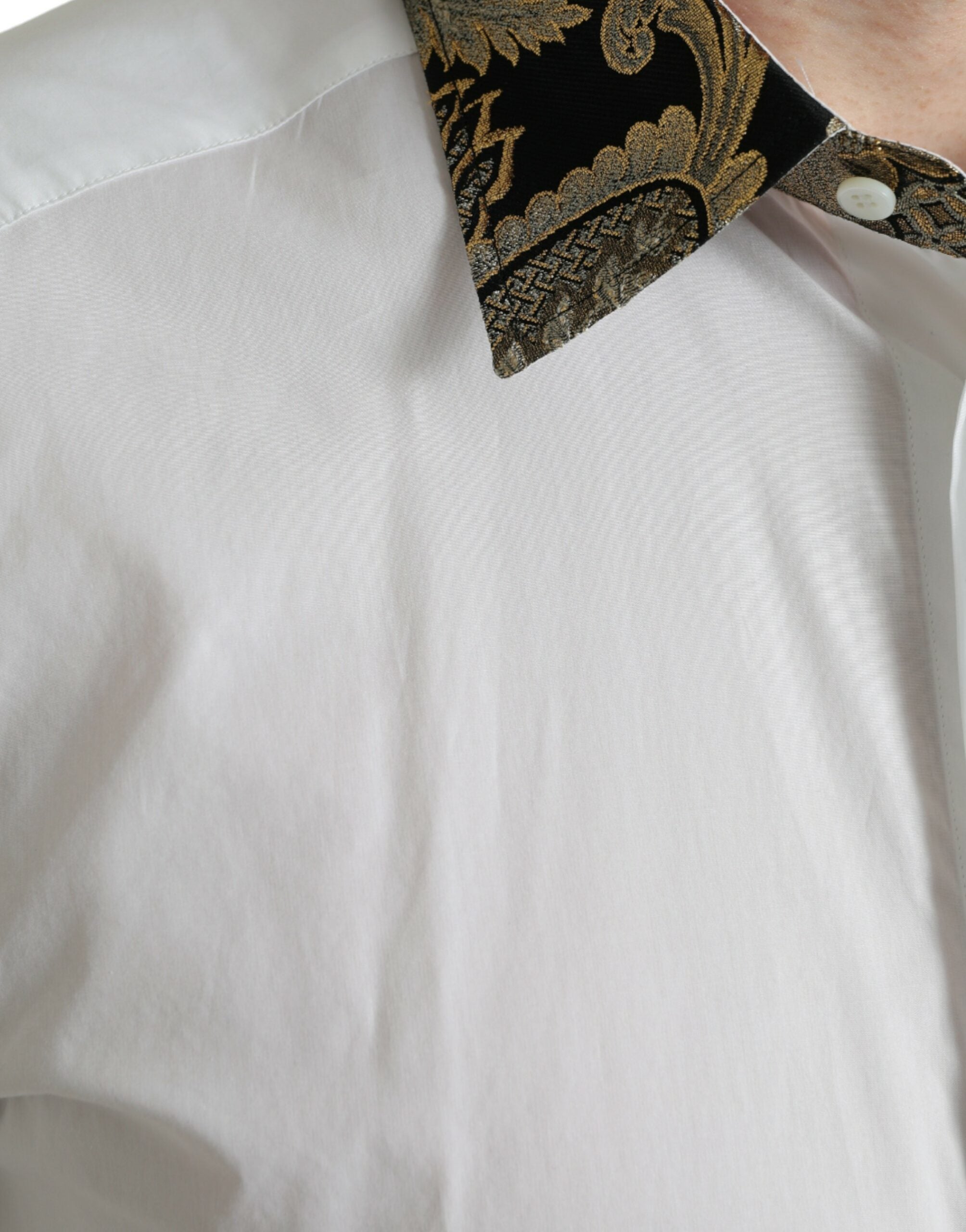 Dolce & Gabbana Vit Bomull Jacquard Formell Guldfärgad Klänningskjorta