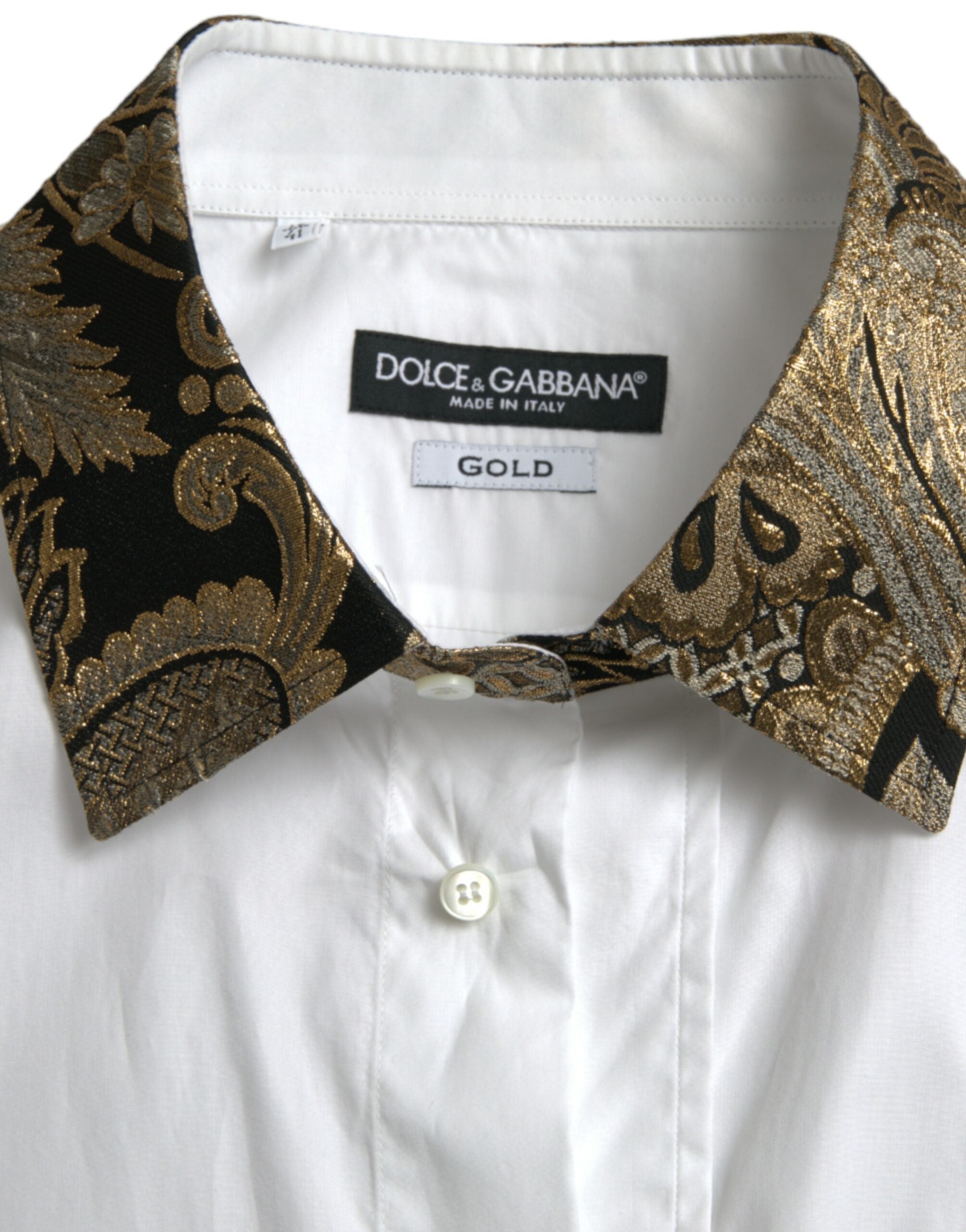 Dolce & Gabbana Vit Bomull Jacquard Formell Guldfärgad Klänningskjorta