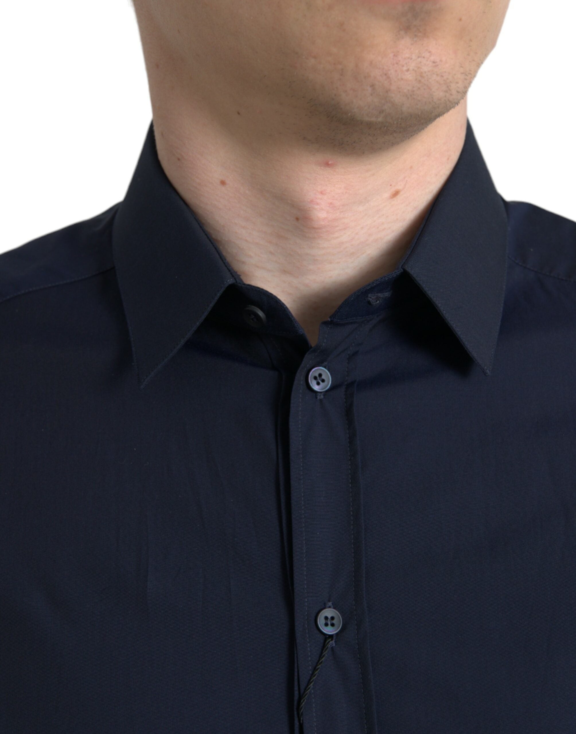 Dolce & Gabbana Marinblå Slim Fit Formell Guldskjorta