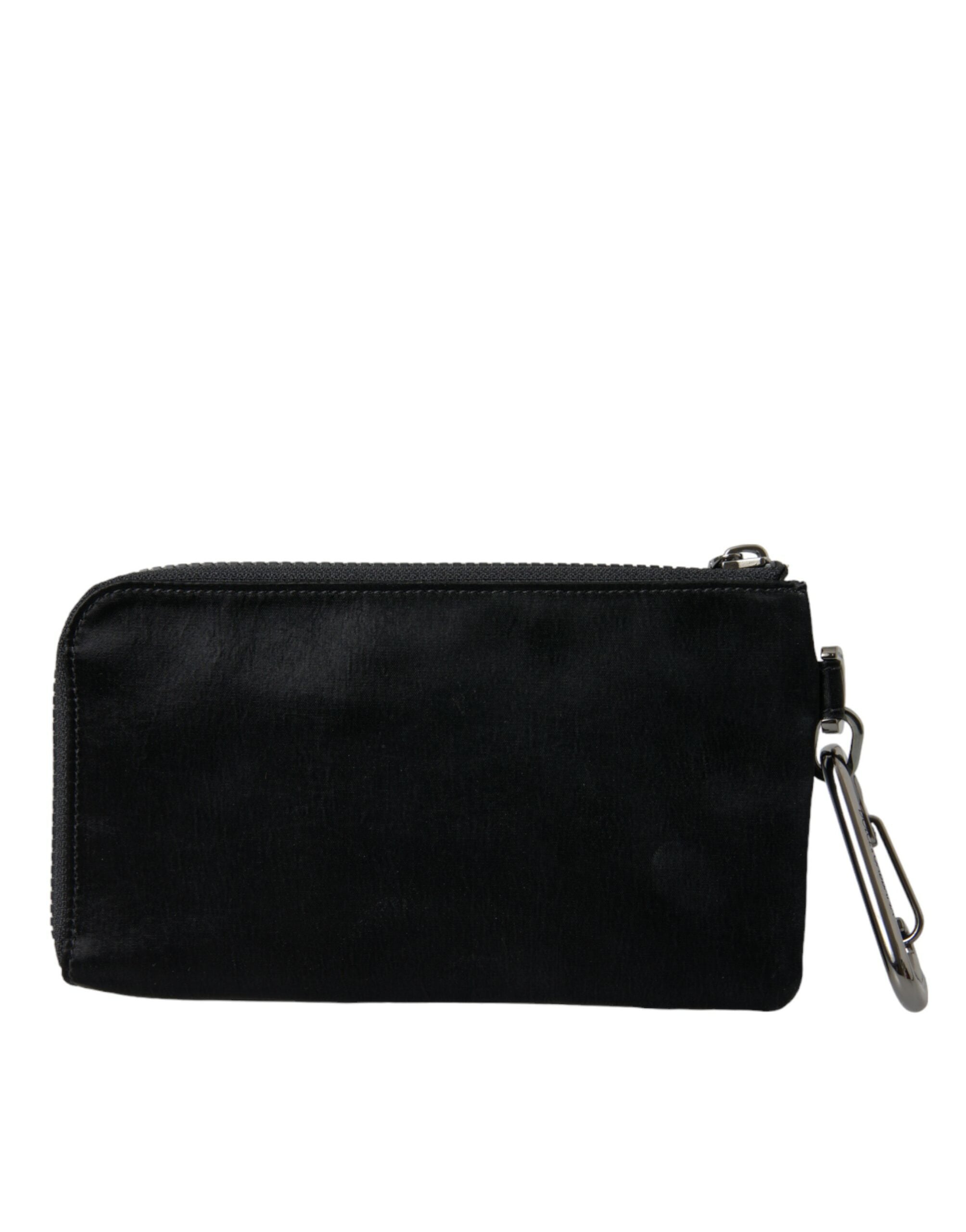 Dolce & Gabbana svart nylon nyckelringspåse med logotyp och plack kuvertväskor