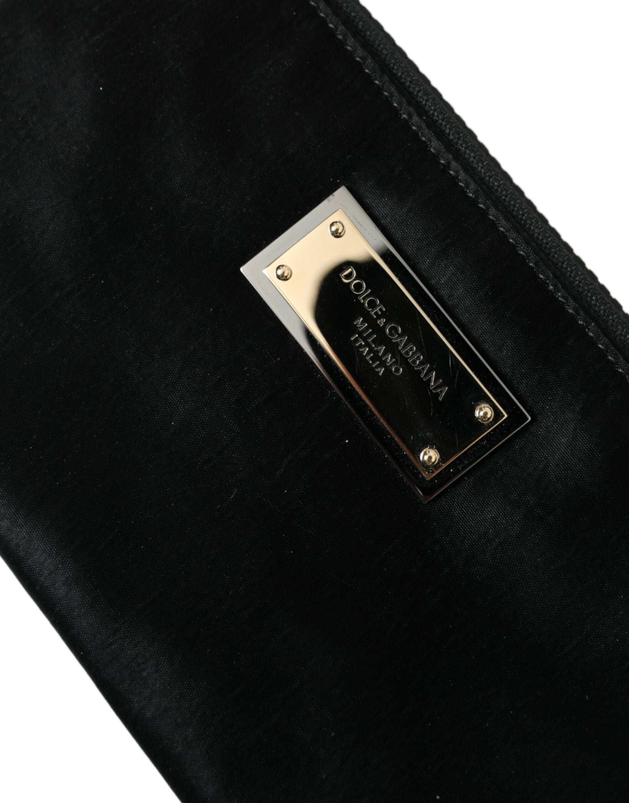 Dolce & Gabbana svart nylon nyckelringspåse med logotyp och plack kuvertväskor