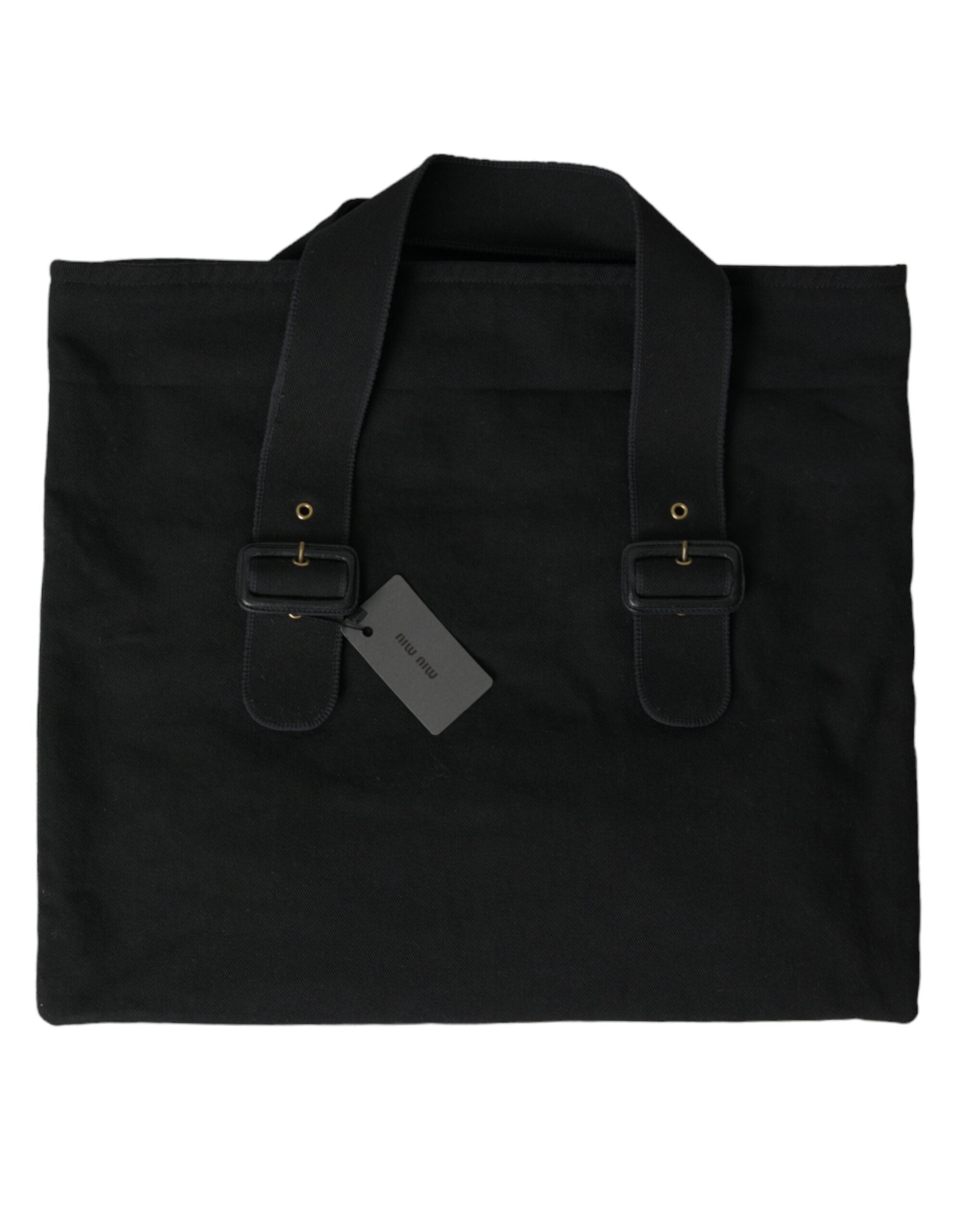 Miu Miu svart canvas denim logotyp axelväska