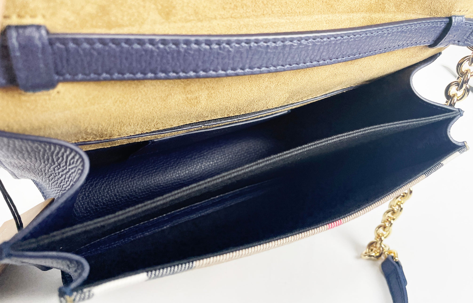Burberry Macken Liten Regency Blå Rutig Läder Axelremsväska