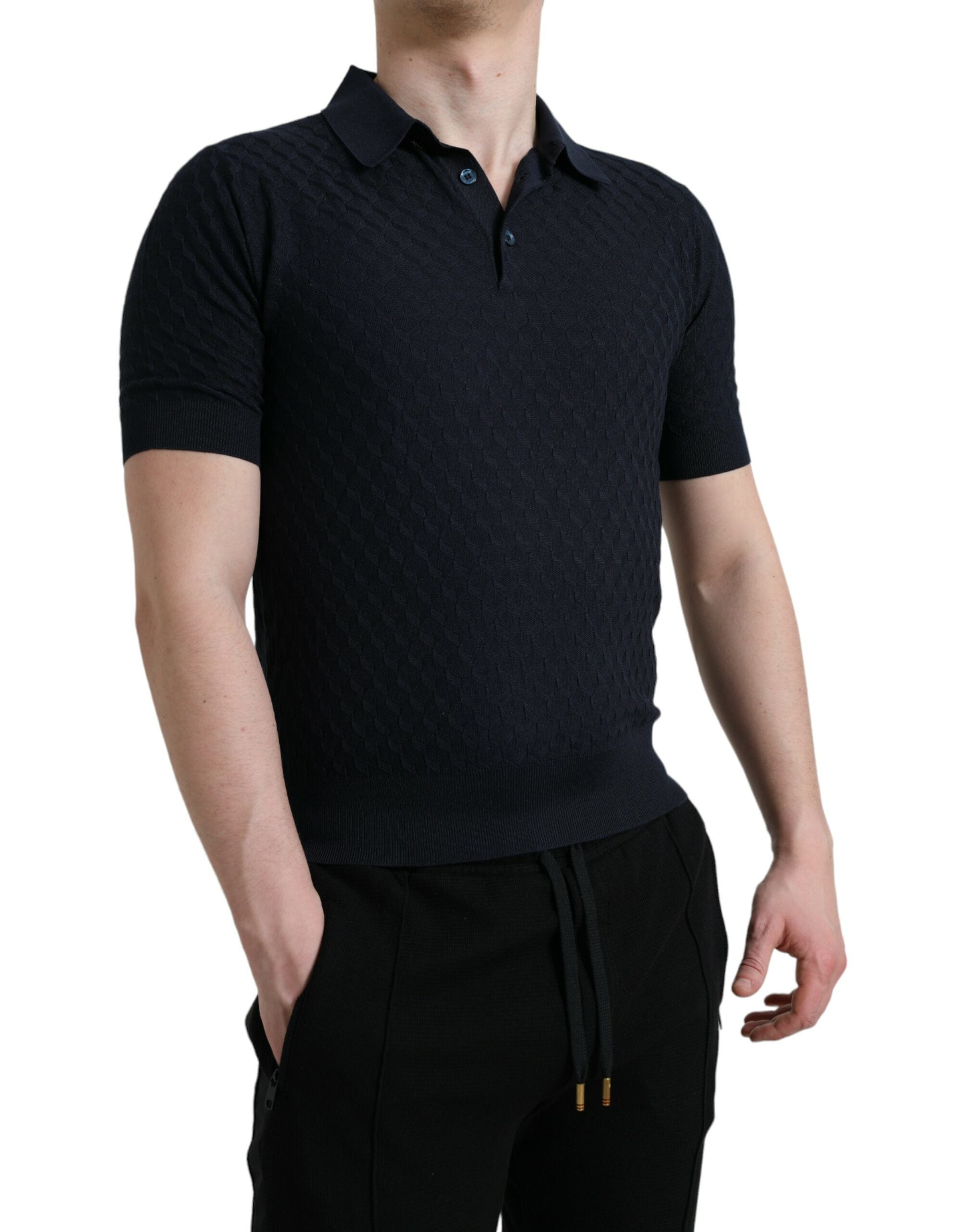 Dolce & Gabbana Mörkblå Krage Kortärmad Pikétröja
