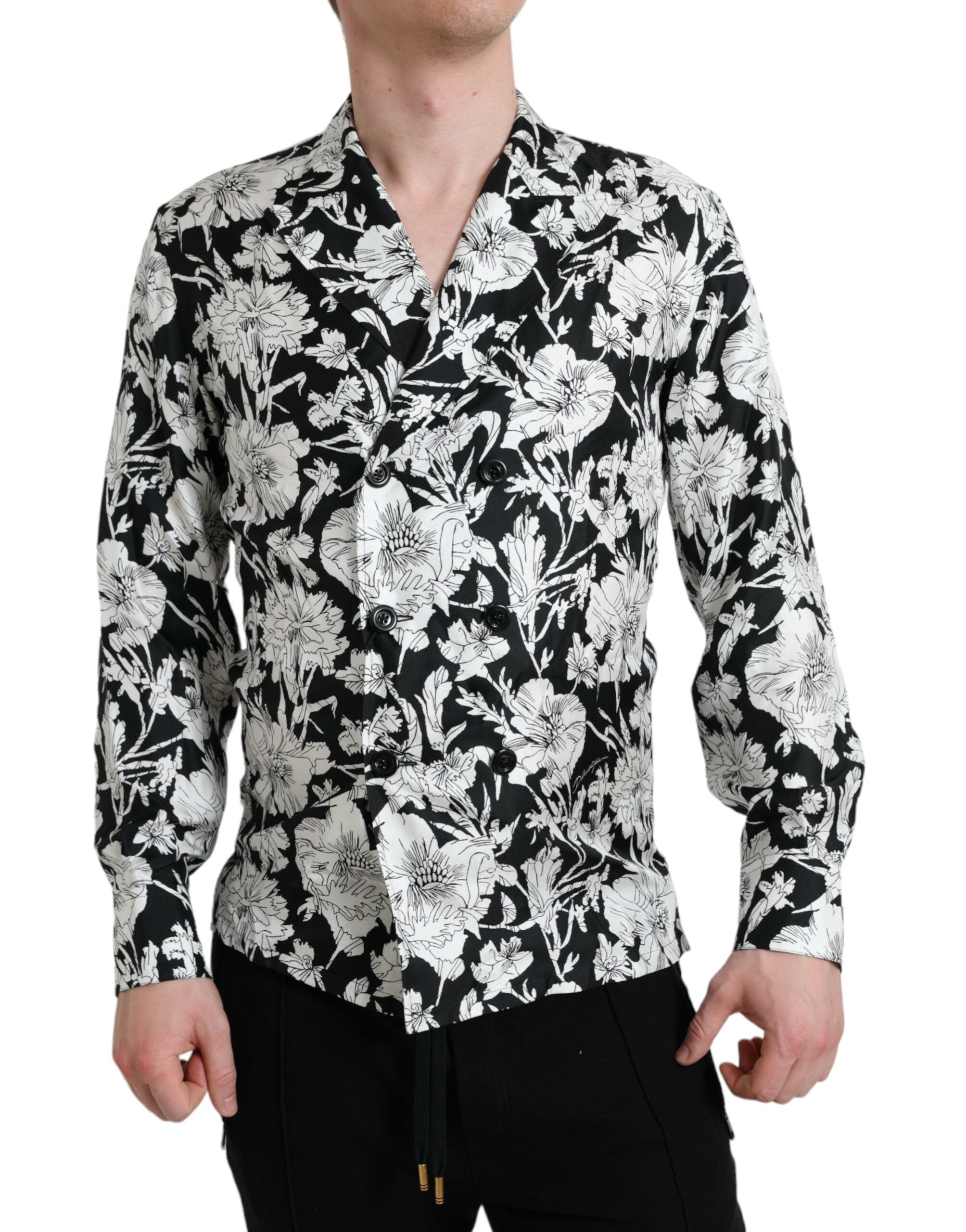Dolce & Gabbana Svartvit Blommig Skjorta med Knappar