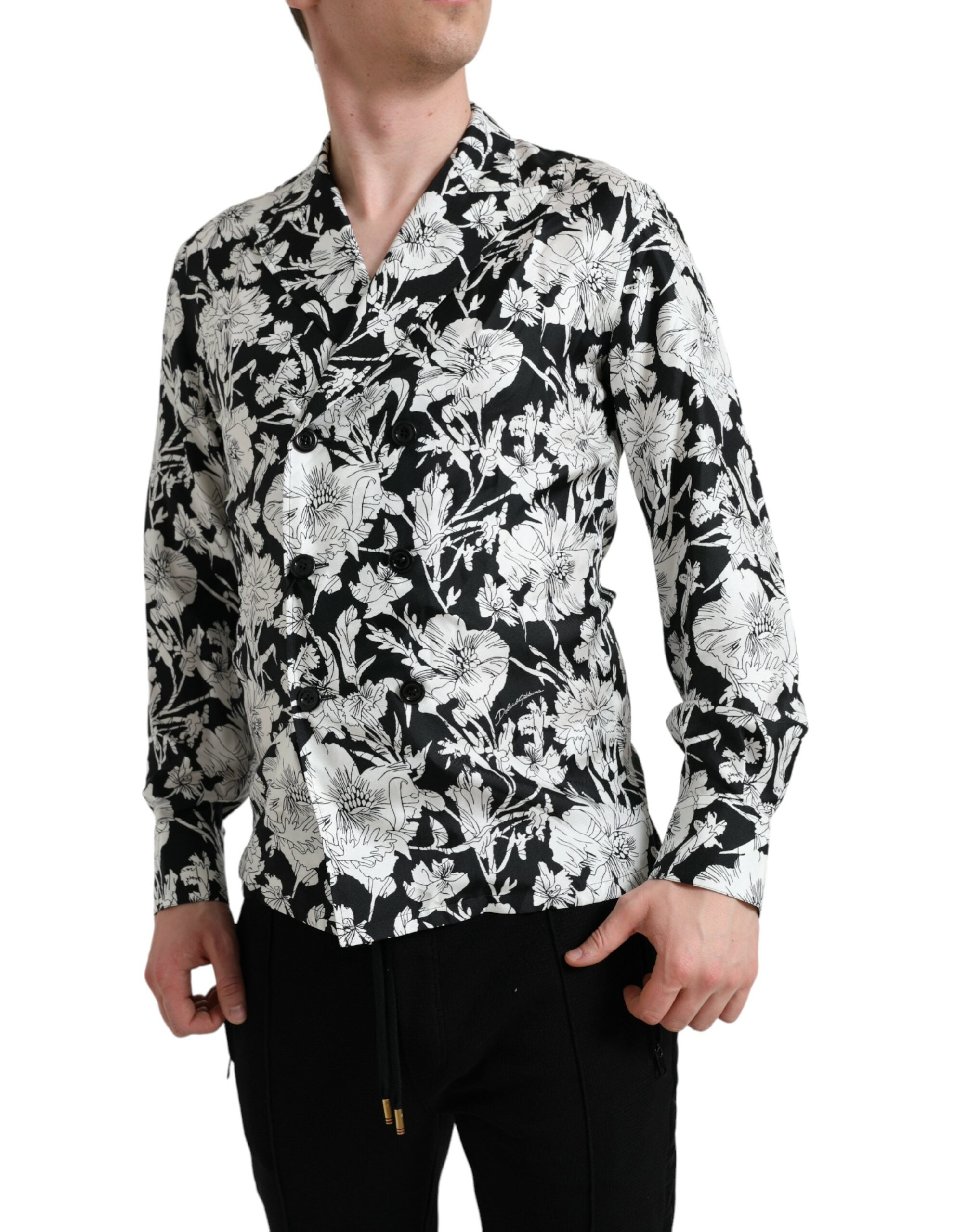Dolce & Gabbana Svartvit Blommig Skjorta med Knappar