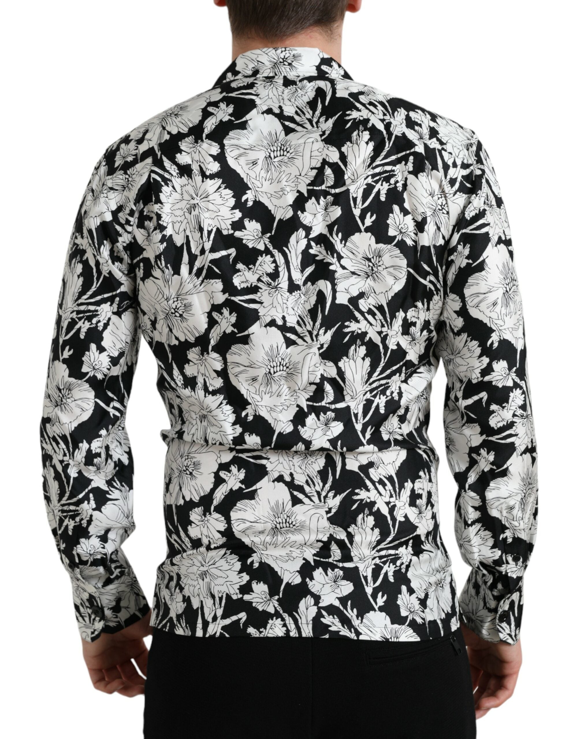 Dolce & Gabbana Svartvit Blommig Skjorta med Knappar