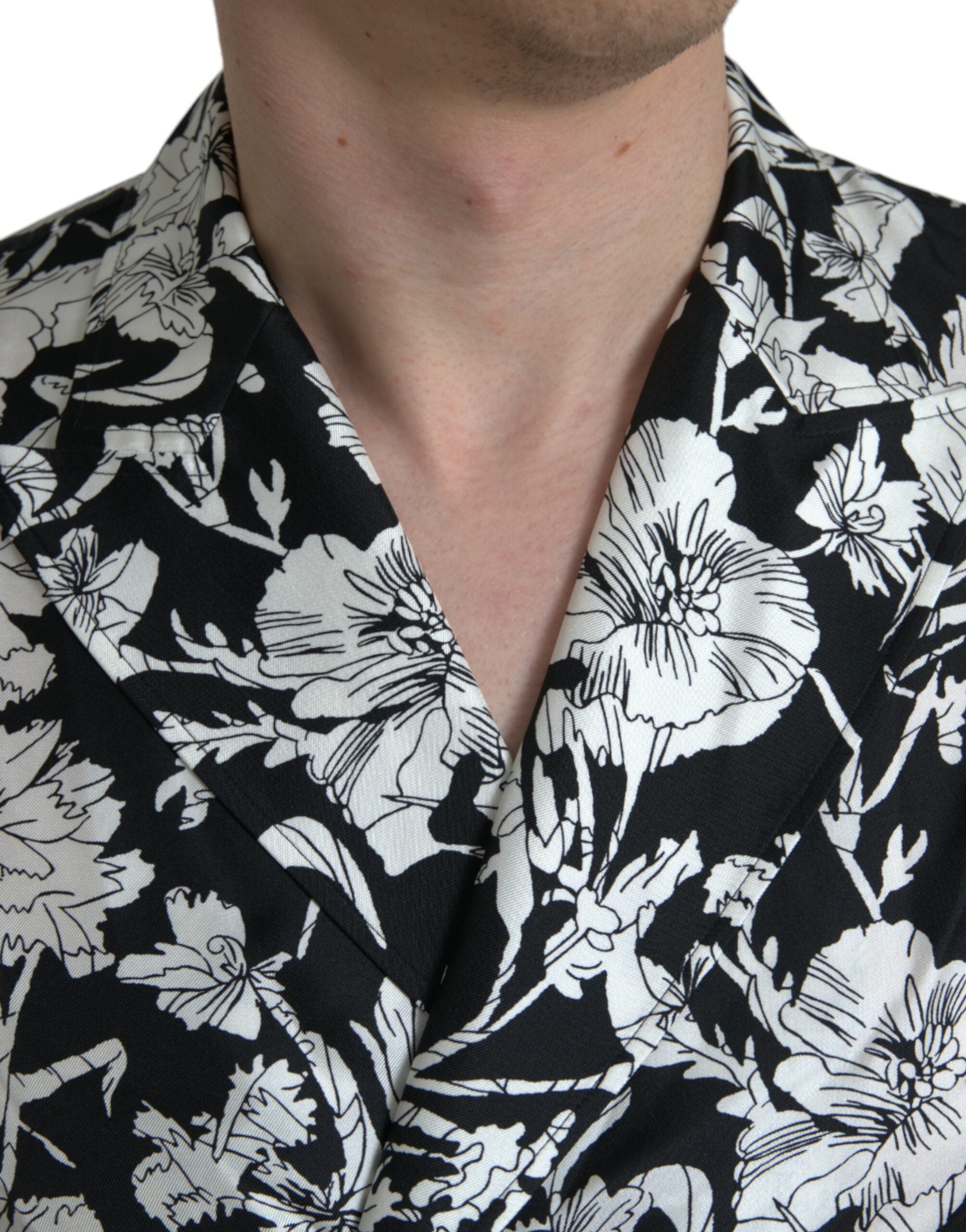 Dolce & Gabbana Svartvit Blommig Skjorta med Knappar