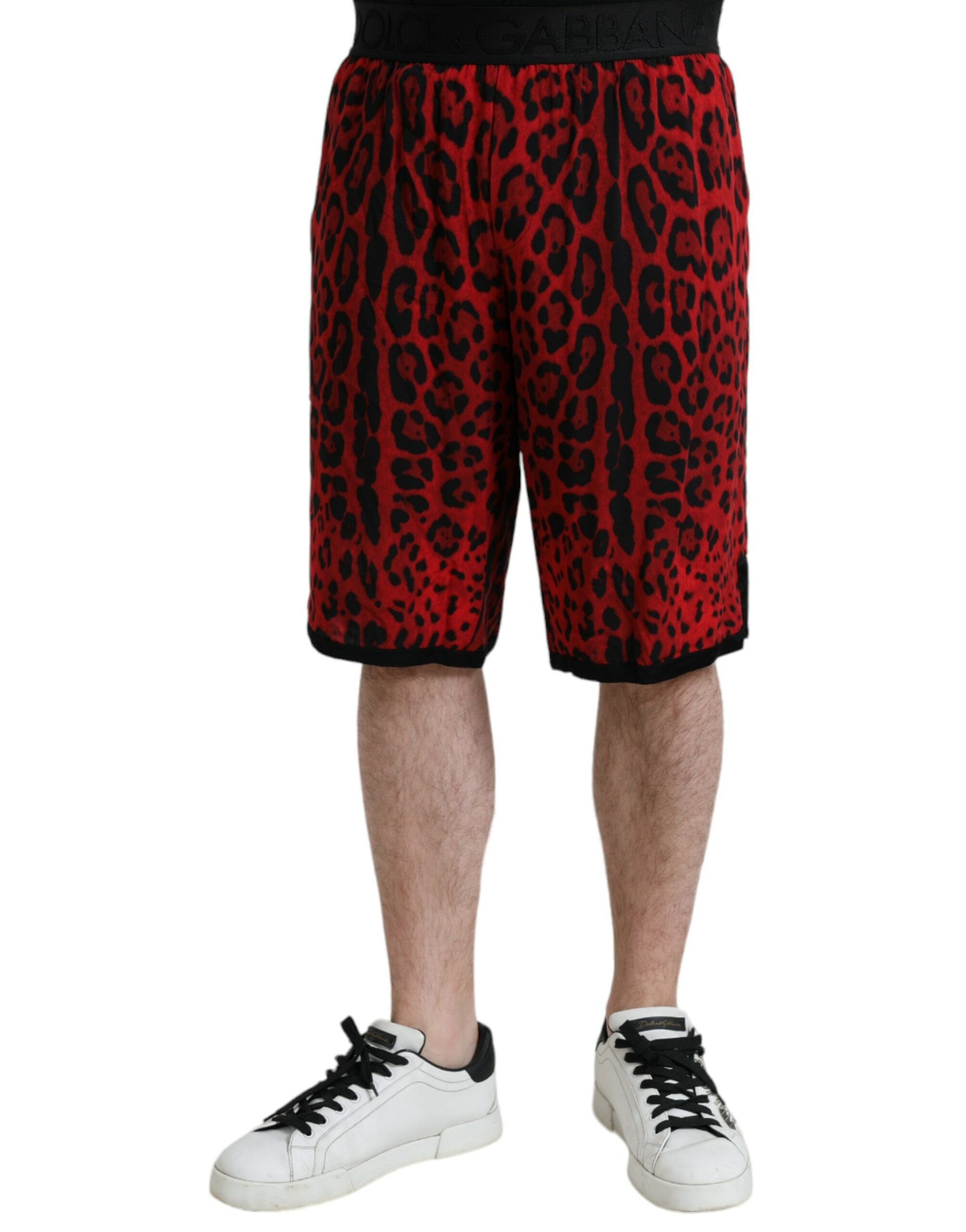 Dolce & Gabbana Röda Leopardmönstrade Viskos Bermudashorts