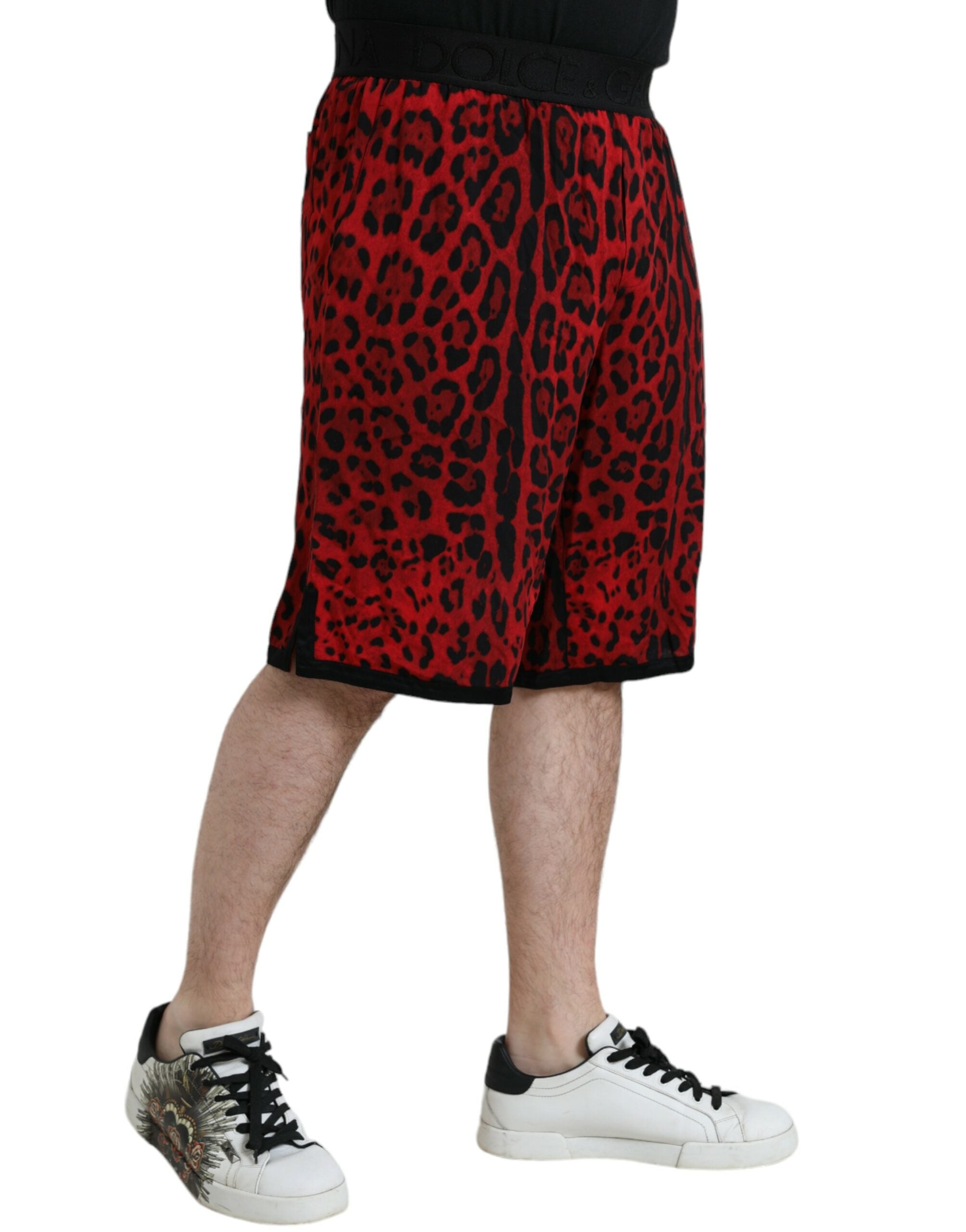 Dolce & Gabbana Röda Leopardmönstrade Viskos Bermudashorts