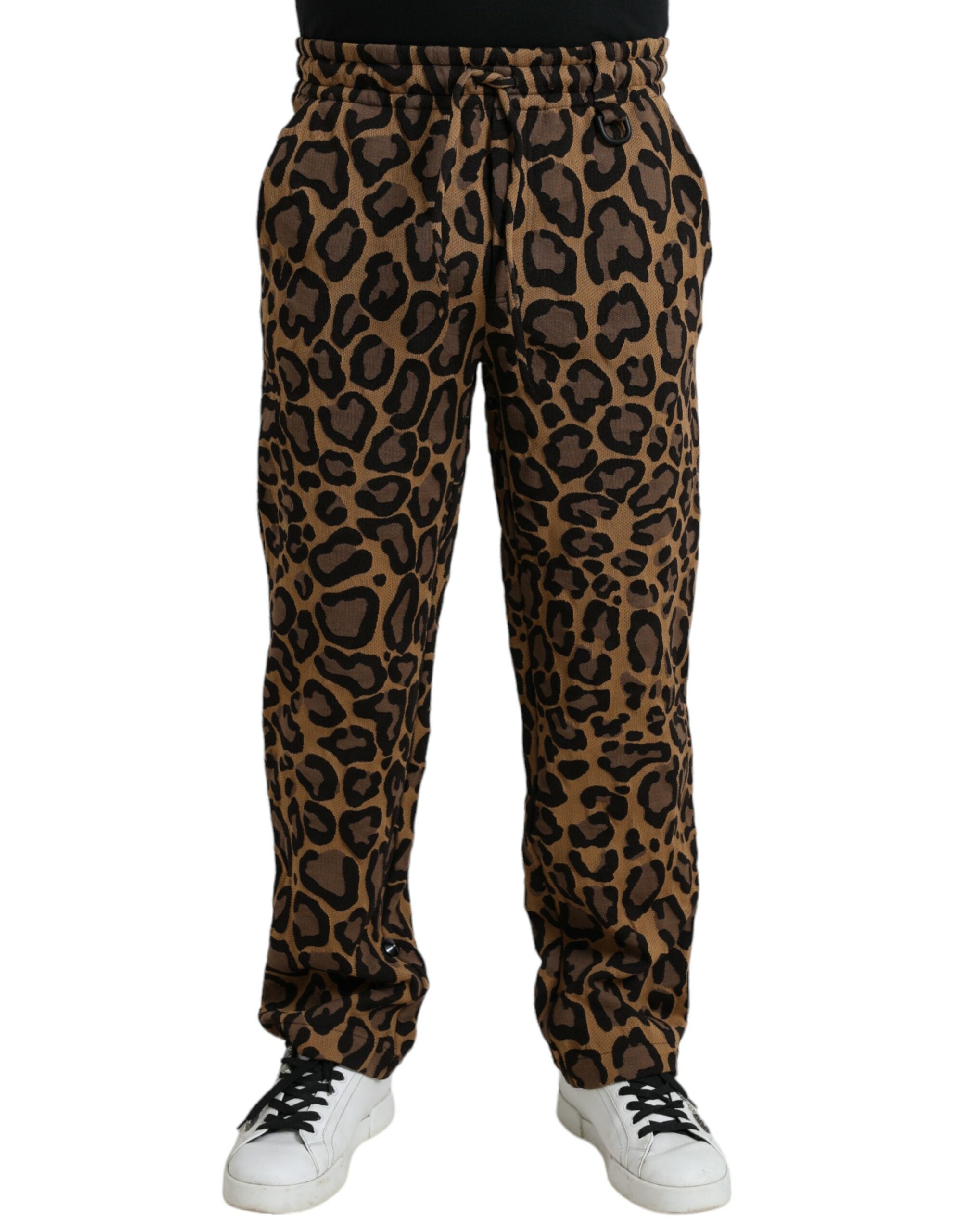 Dolce & Gabbana Bruna Leopardmönstrade Joggingbyxor i Polyester
