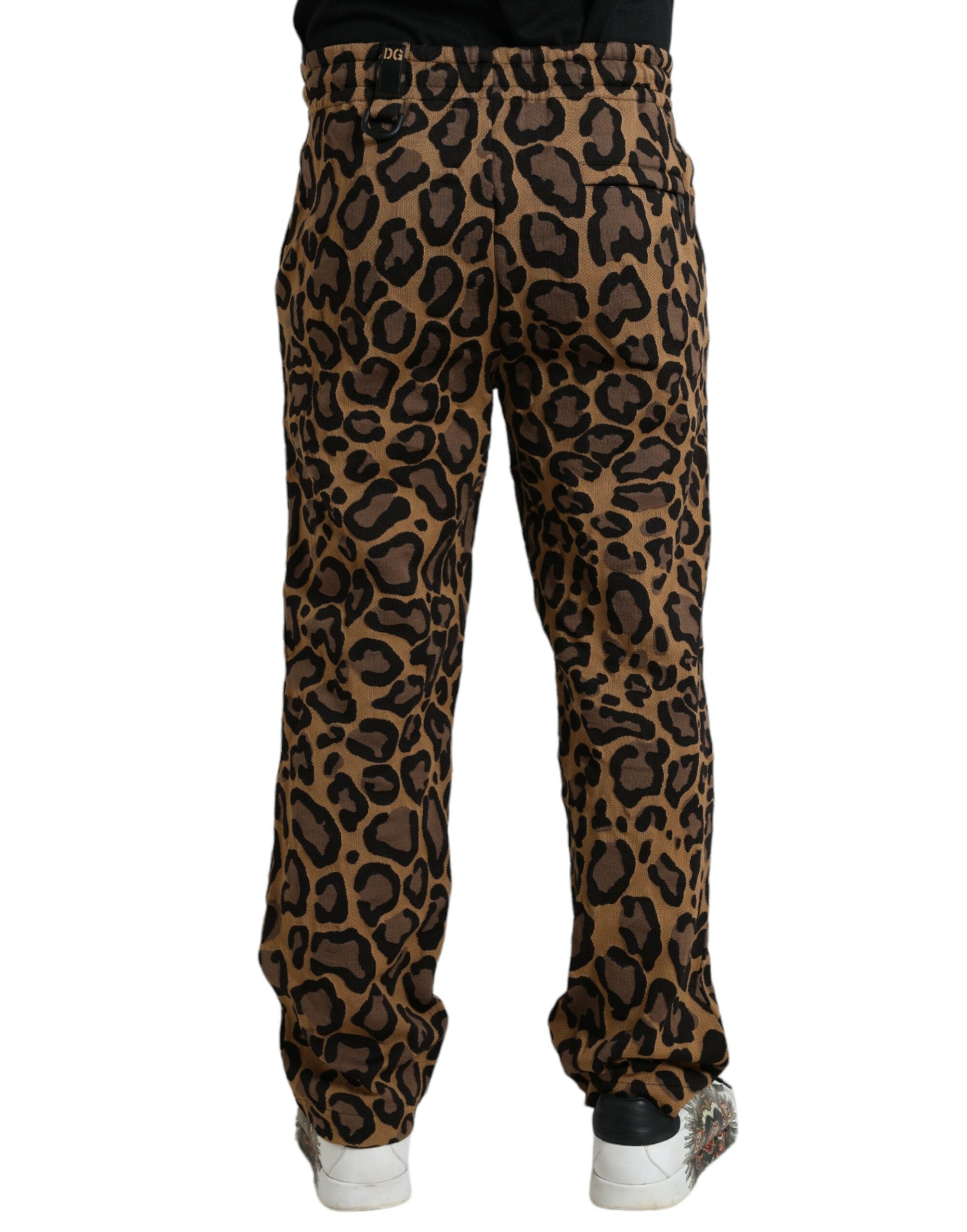 Dolce & Gabbana Bruna Leopardmönstrade Joggingbyxor i Polyester