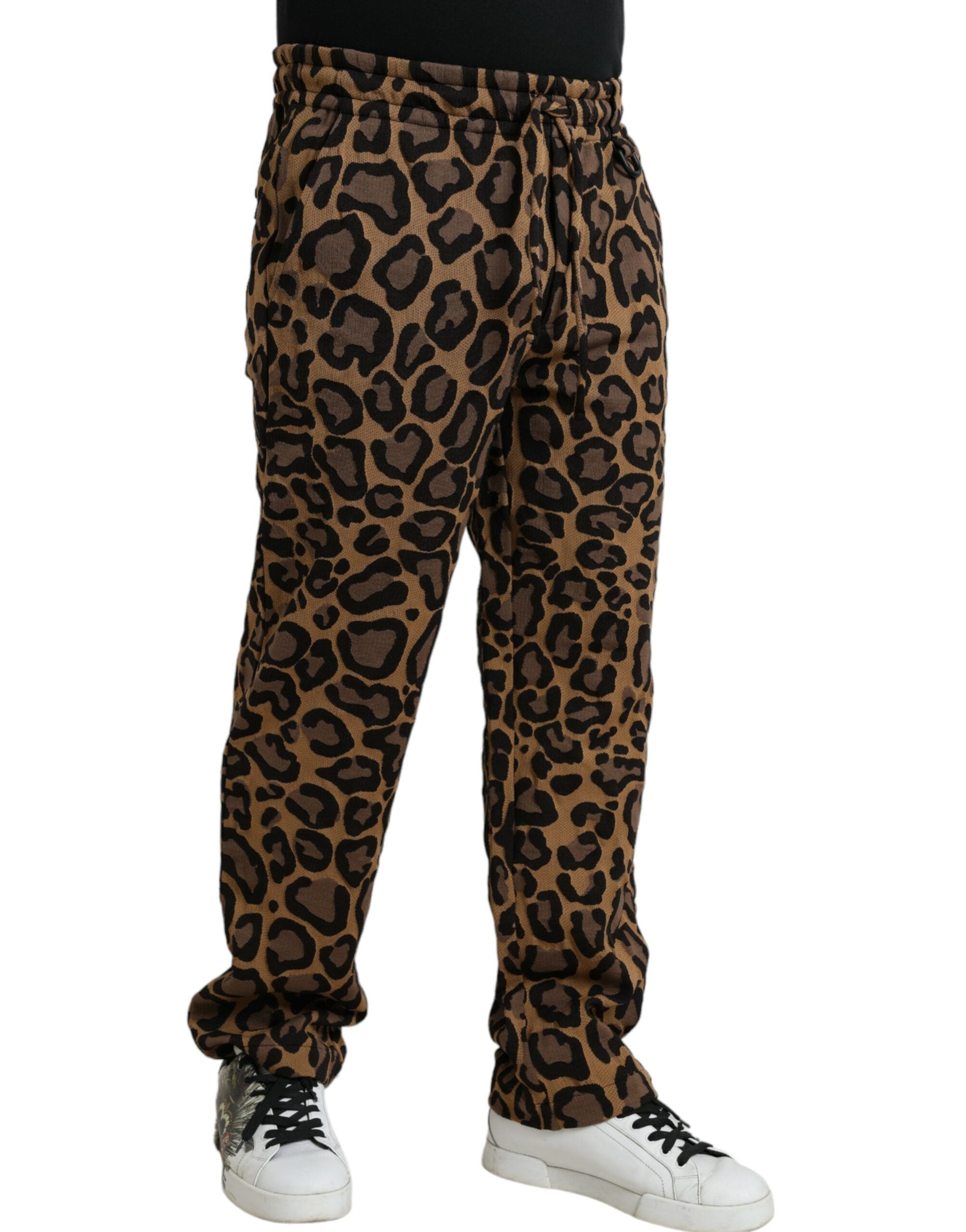 Dolce & Gabbana Bruna Leopardmönstrade Joggingbyxor i Polyester