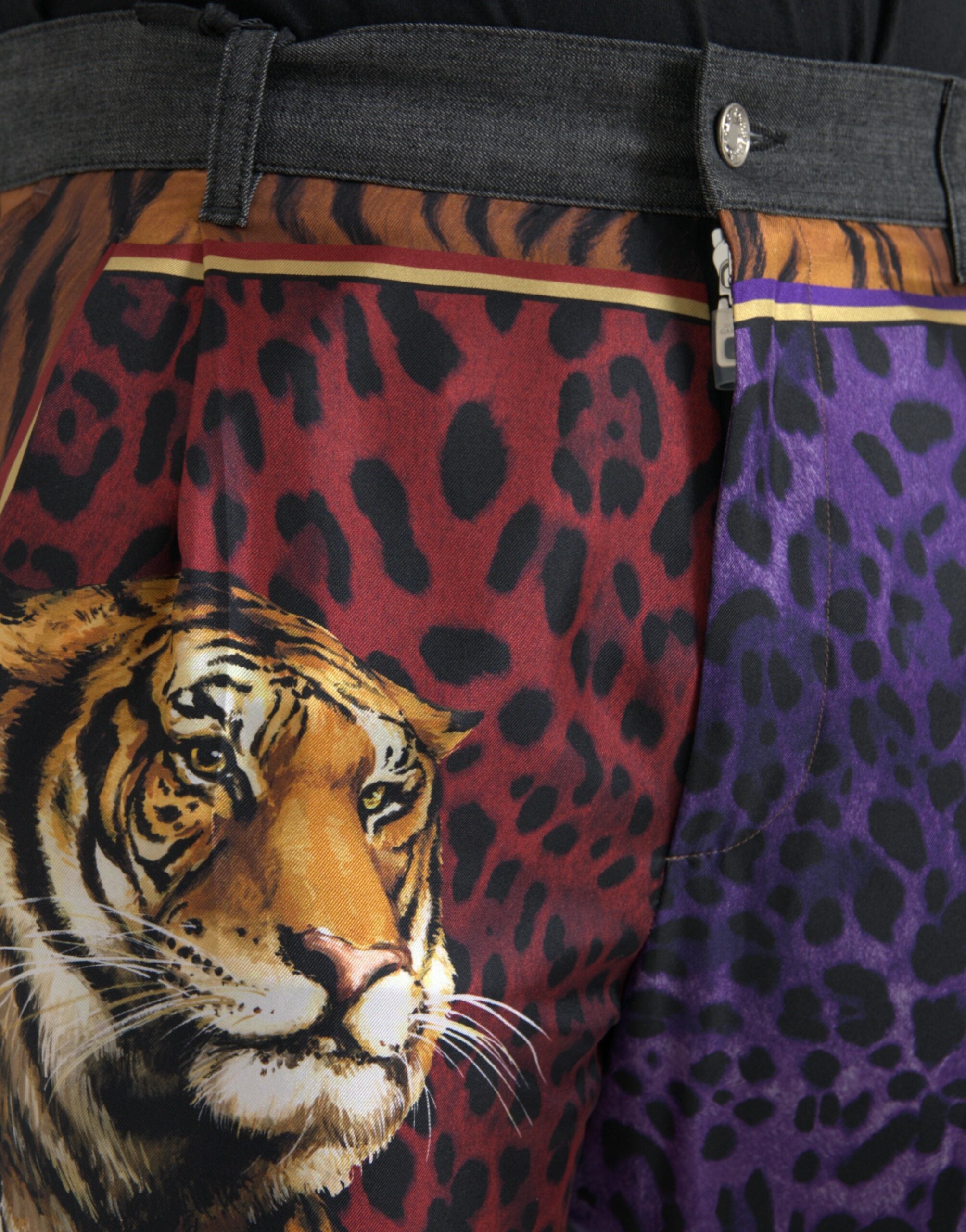 Dolce & Gabbana Flerfärgade Tiger Leopard Bomull Lösa Avsmalnande Byxor